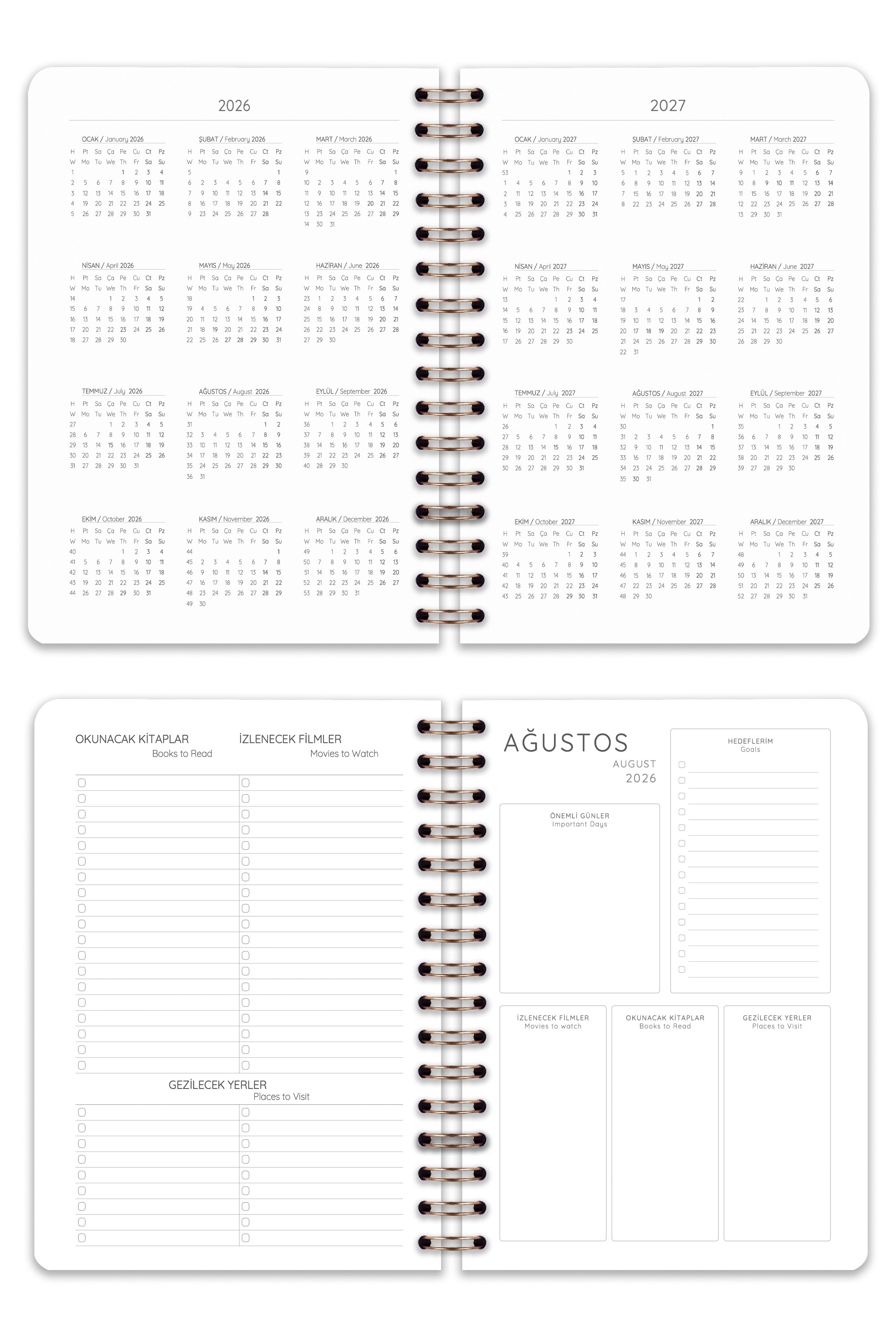 Matt Notebook 2026-2027 A5 Akademik Ajanda Spiralli 15x21 cm - 17 Aylık Kiraz