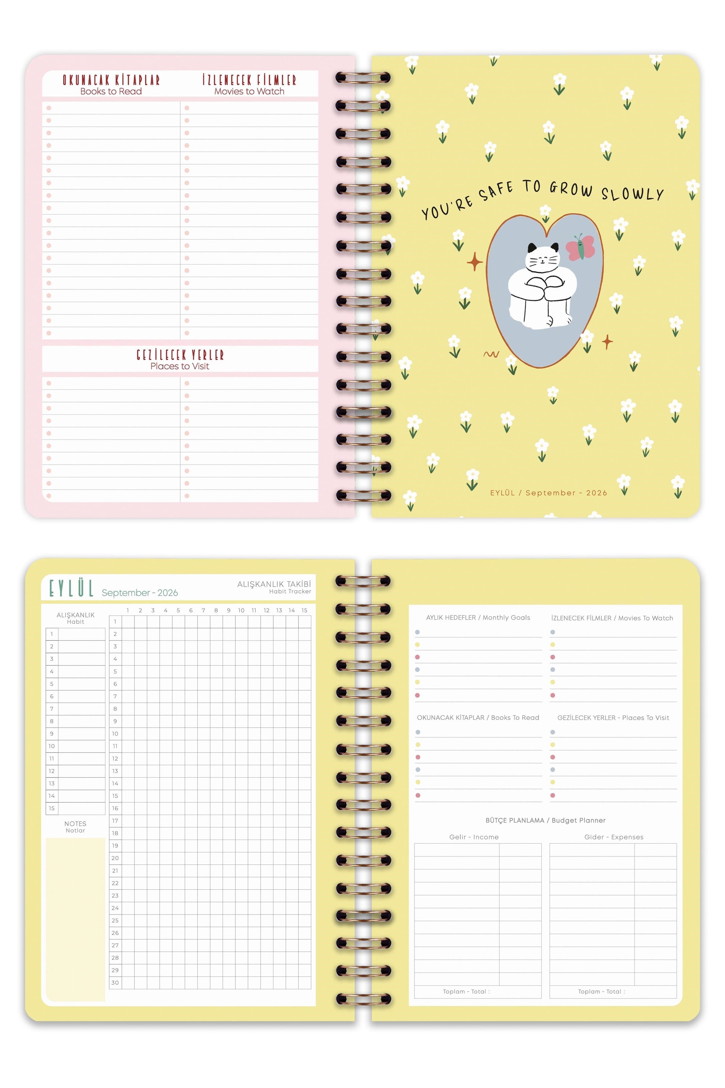 Matt Notebook 2026-2027 A5 Akademik Ajanda Spiralli 15x21 cm - 16 Aylık - Motivasyon Sayfalı Fiyonk