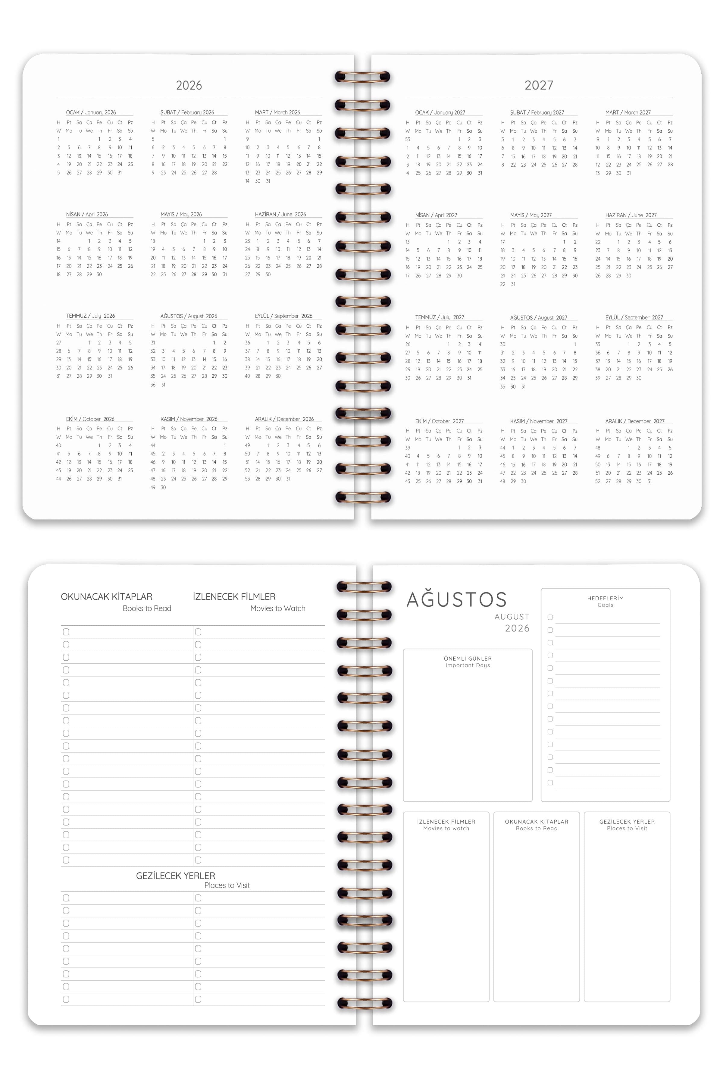 Matt Notebook 2026-2027 A5 Akademik Ajanda Spiralli 15x21 cm - 17 Aylık