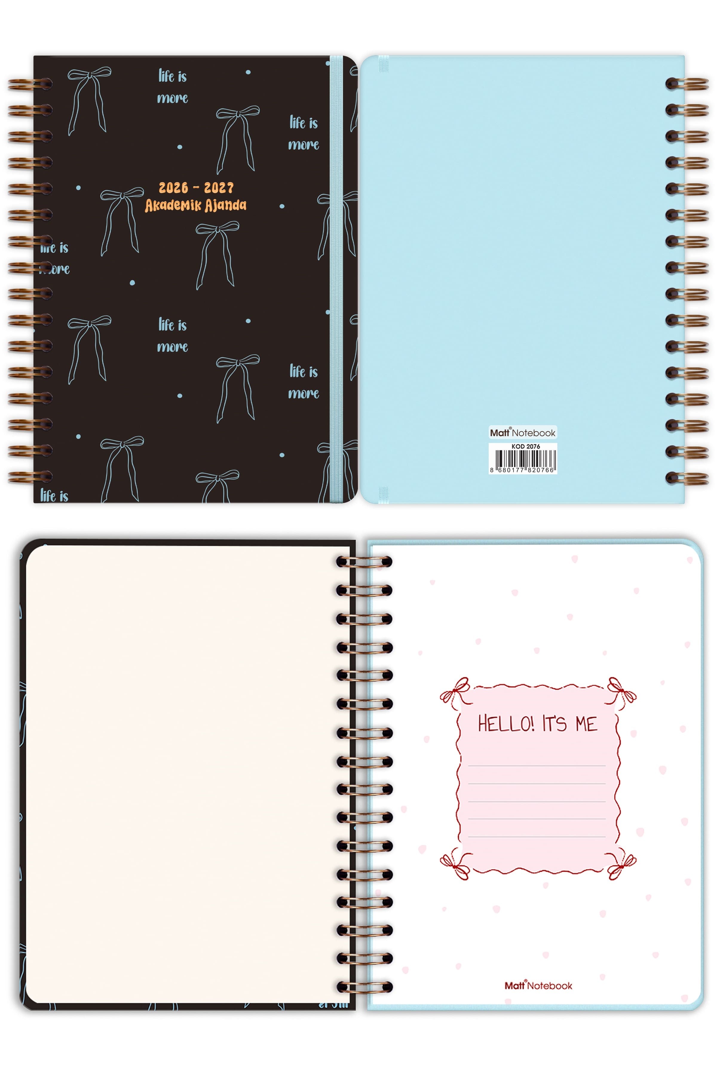 Matt Notebook 2026-2027 A5 Akademik Ajanda Spiralli 15x21 cm - 16 Aylık - Motivasyon Sayfalı Fiyonk