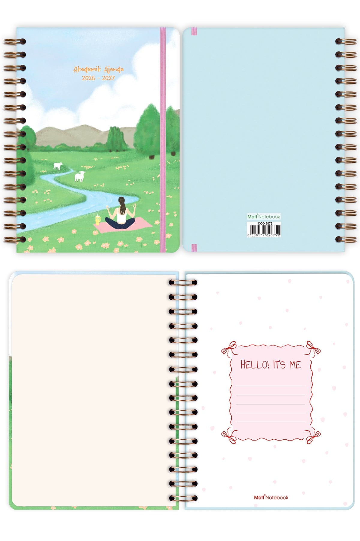 Matt Notebook 2026-2027 A5 Akademik Ajanda Spiralli 15x21 cm - 16 Aylık - Motivasyon Sayfalı Manzara