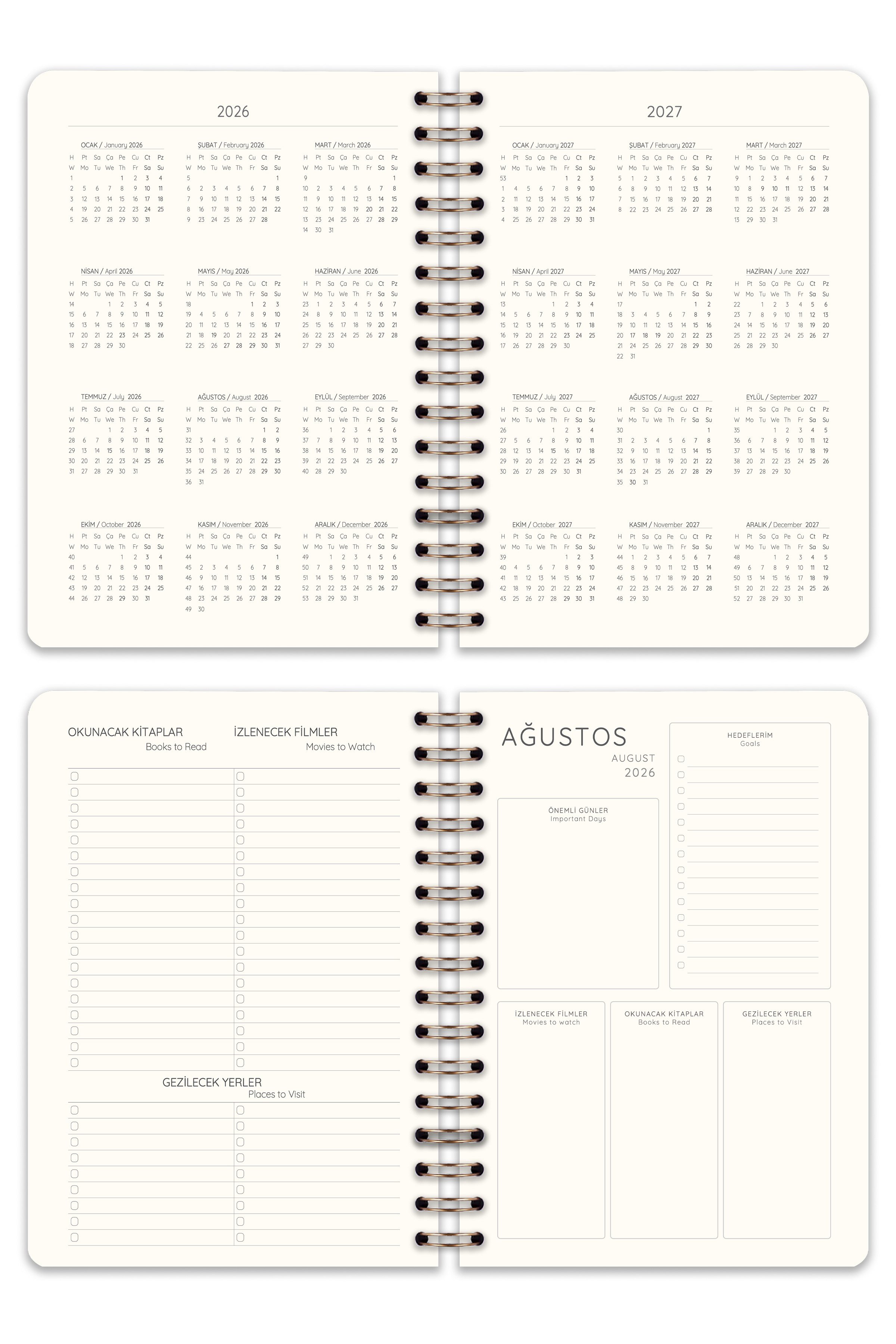 Matt Notebook 2026-2027 A5 Keten Akademik Ajanda Spiralli 15x21 cm - 17 Aylık Kahverengi