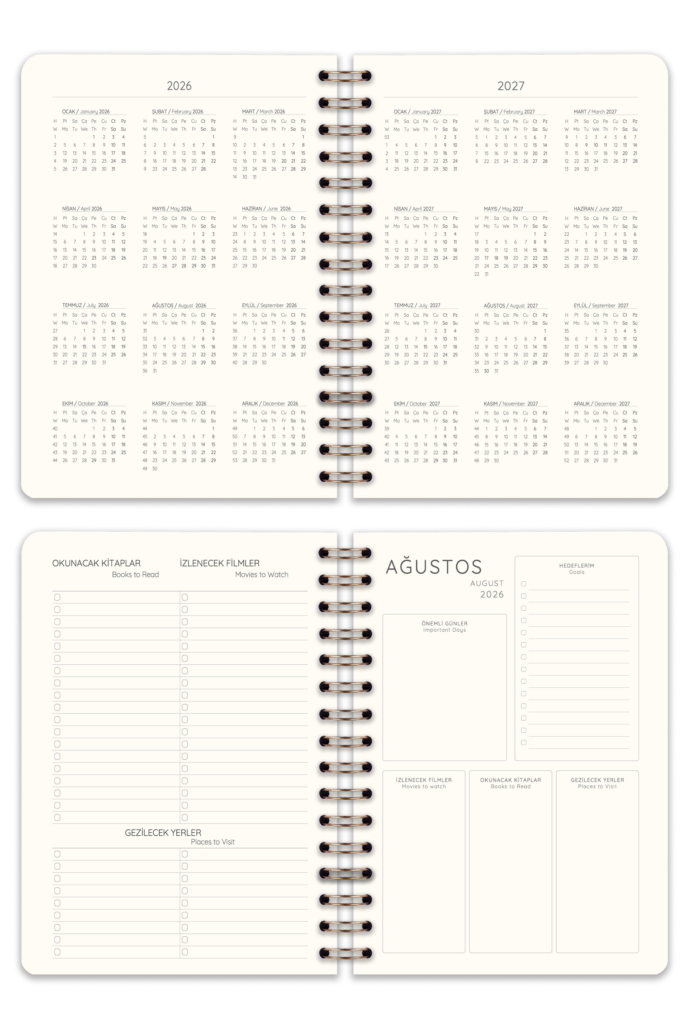 Matt Notebook 2026-2027 A5 Keten Akademik Ajanda Spiralli 15x21 cm - 17 Aylık Bordo
