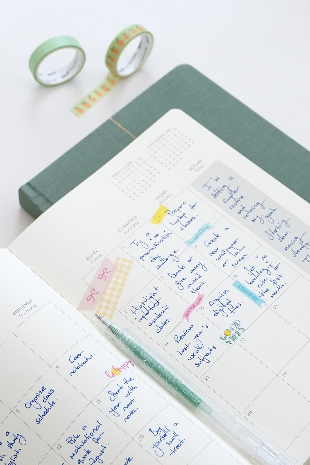 Matt Notebook 2026-2027 A5 Keten Akademik Ajanda 15x21 cm - 17 Aylık Yeşil