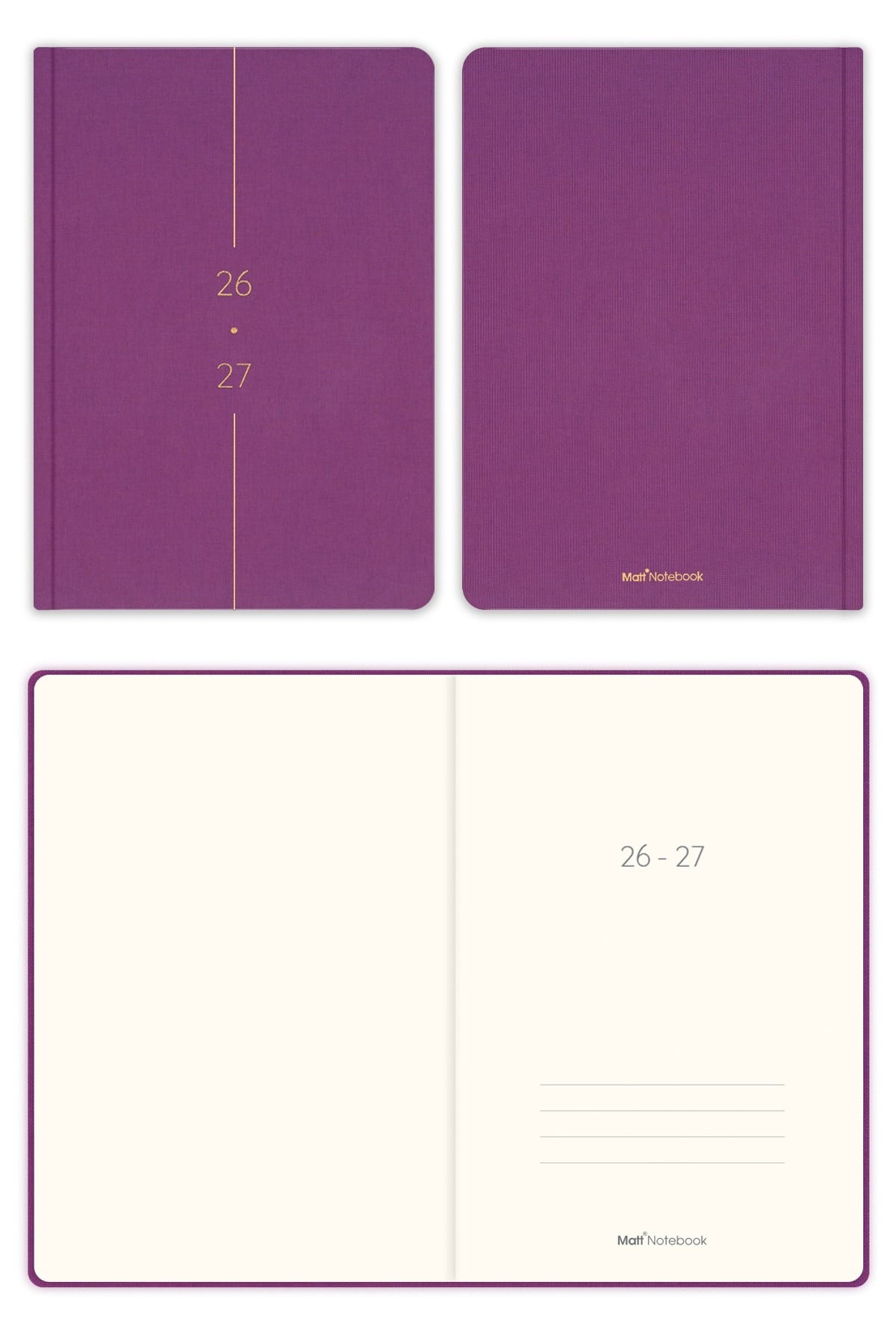 Matt Notebook 2026-2027 A5 Keten Akademik Ajanda 15x21 cm - 17 Aylık Menekşe