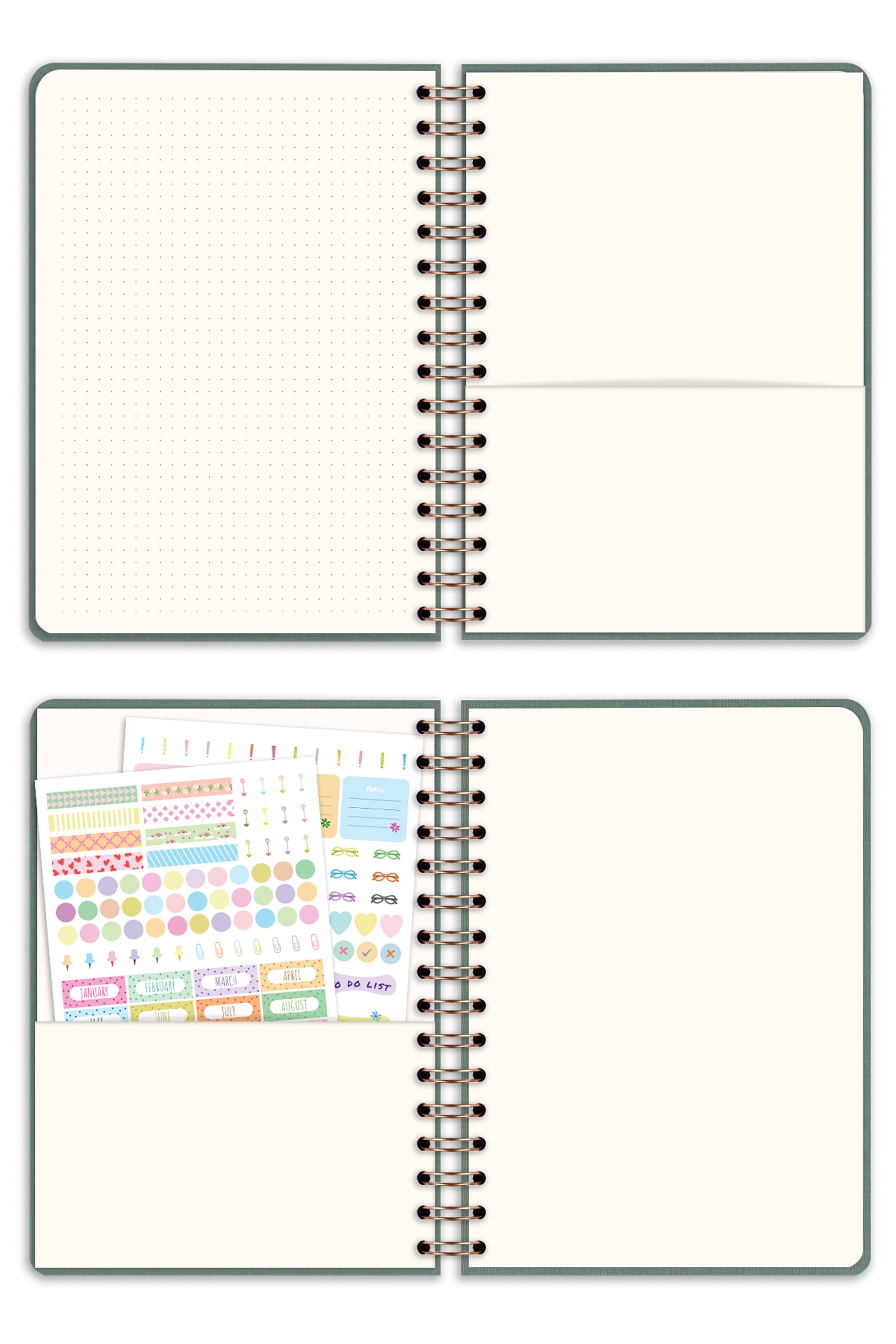 Matt Notebook 2026-2027 A5 Keten Akademik Ajanda Spiralli 15x21 cm - 17 Aylık Yeşil
