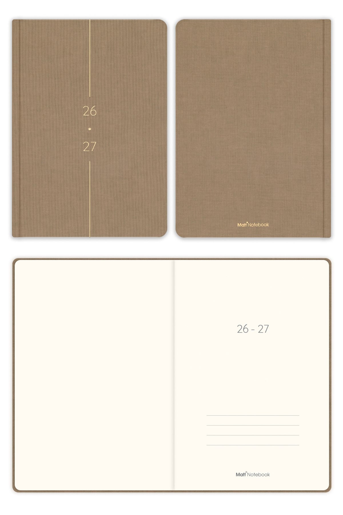 Matt Notebook 2026-2027 A5 Keten Akademik Ajanda 15x21 cm - 17 Aylık Sütlü Kahve