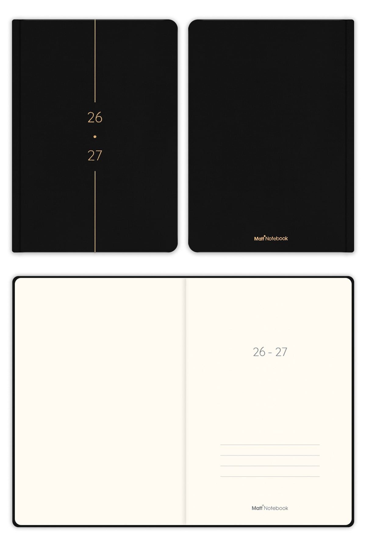 Matt Notebook 2026-2027 A5 Keten Akademik Ajanda 15x21 cm - 17 Aylık Siyah