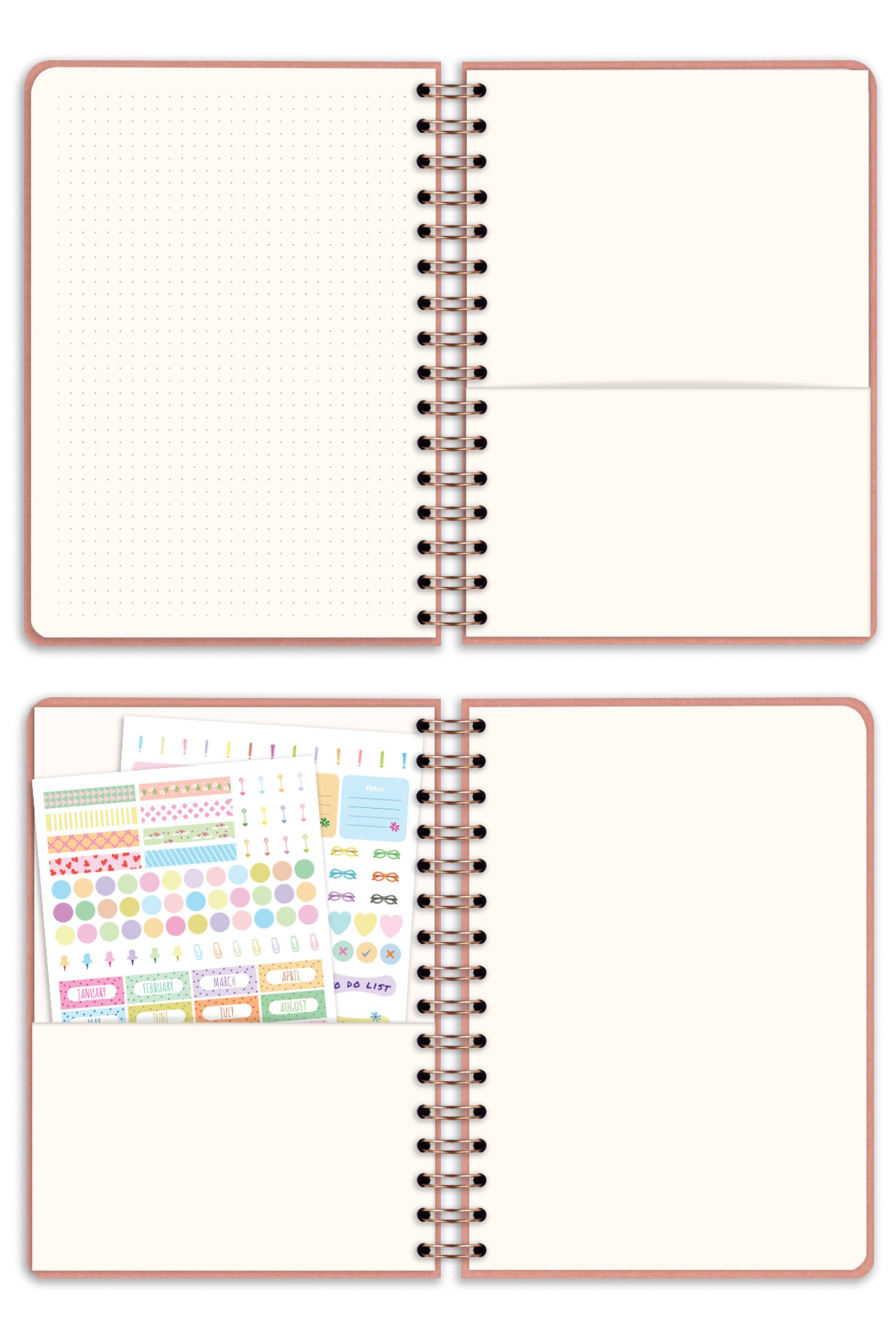 Matt Notebook 2026-2027 A5 Keten Akademik Ajanda Spiralli 15x21 cm - 17 Aylık Pembe