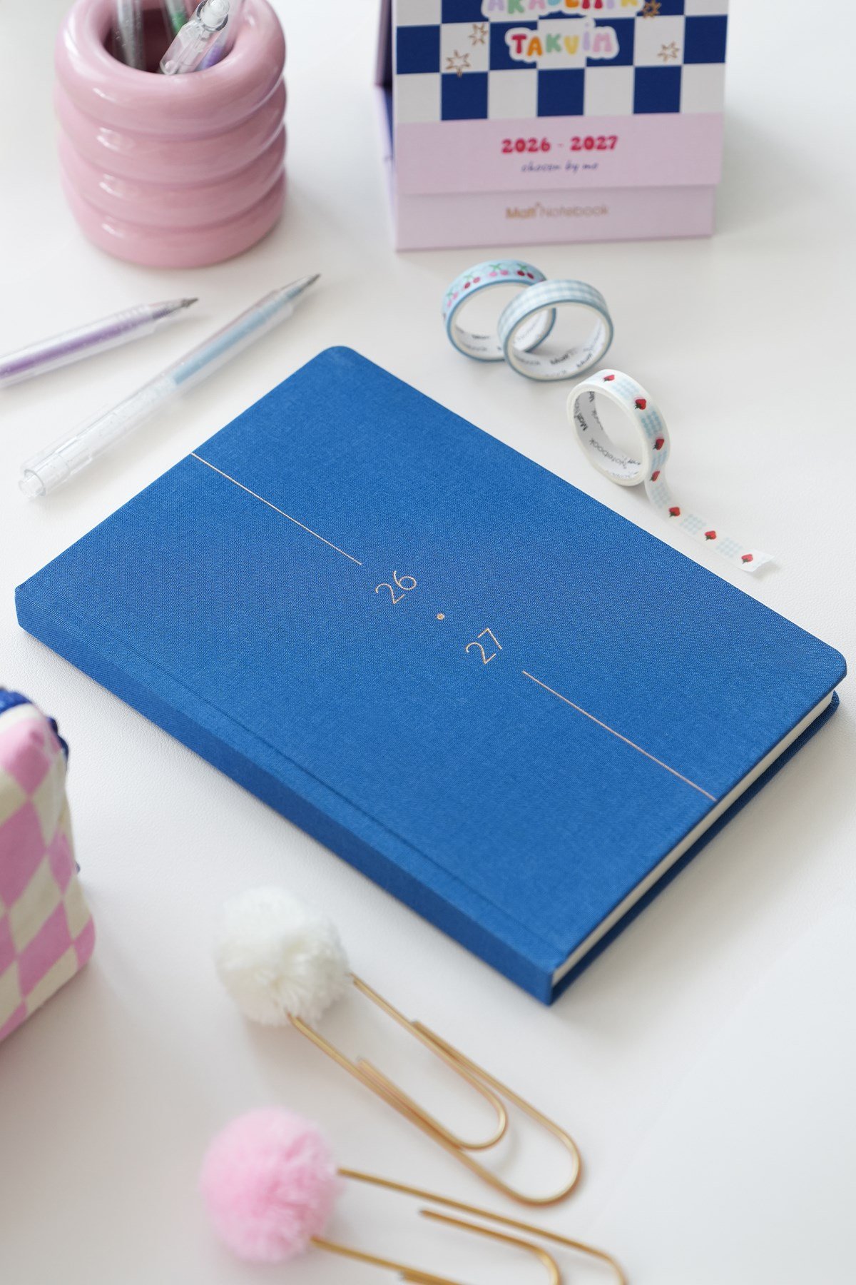 Matt Notebook 2026-2027 A5 Keten Akademik Ajanda 15x21 cm - 17 Aylık Mavi