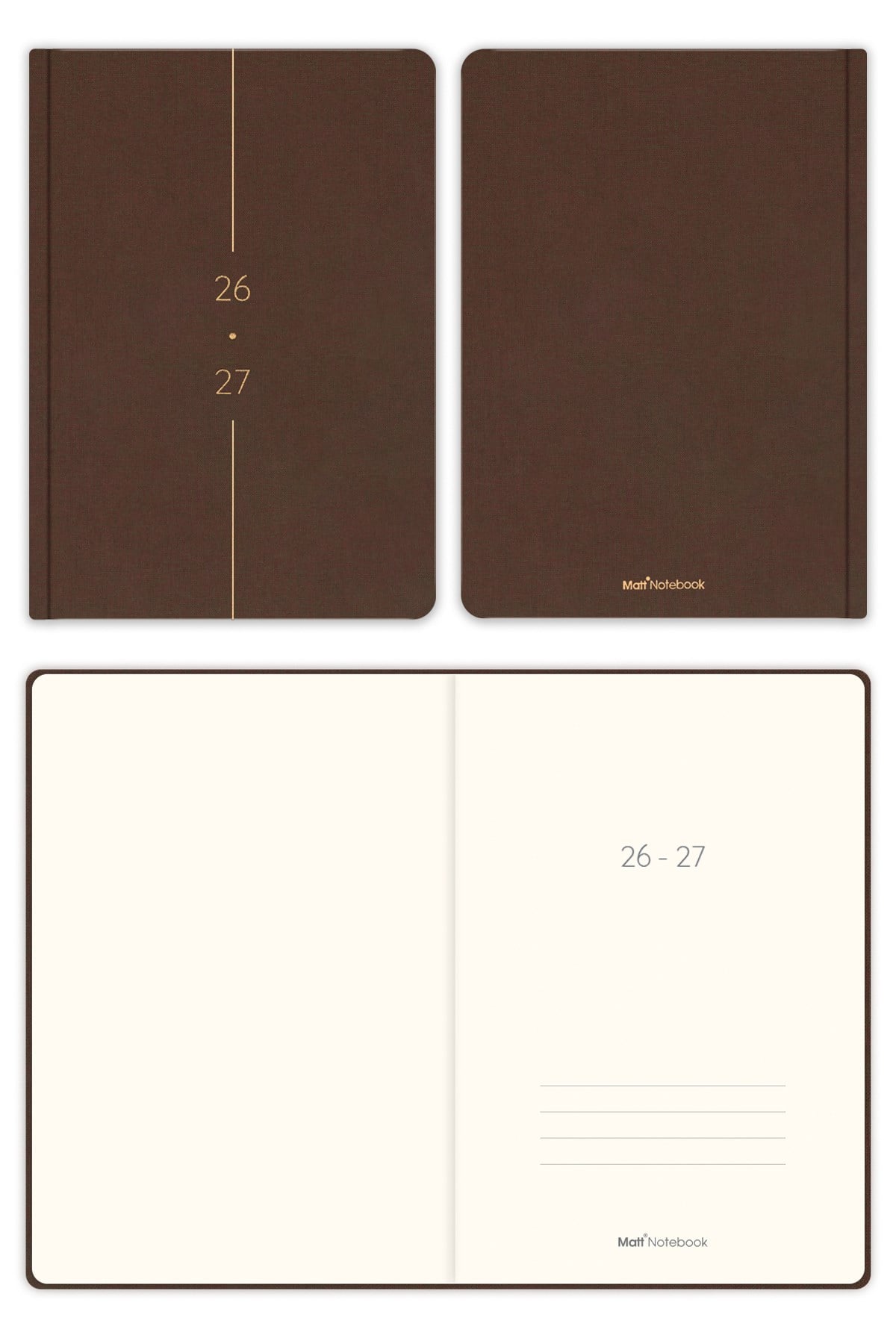 Matt Notebook 2026-2027 A5 Keten Akademik Ajanda 15x21 cm - 17 Aylık Kahverengi