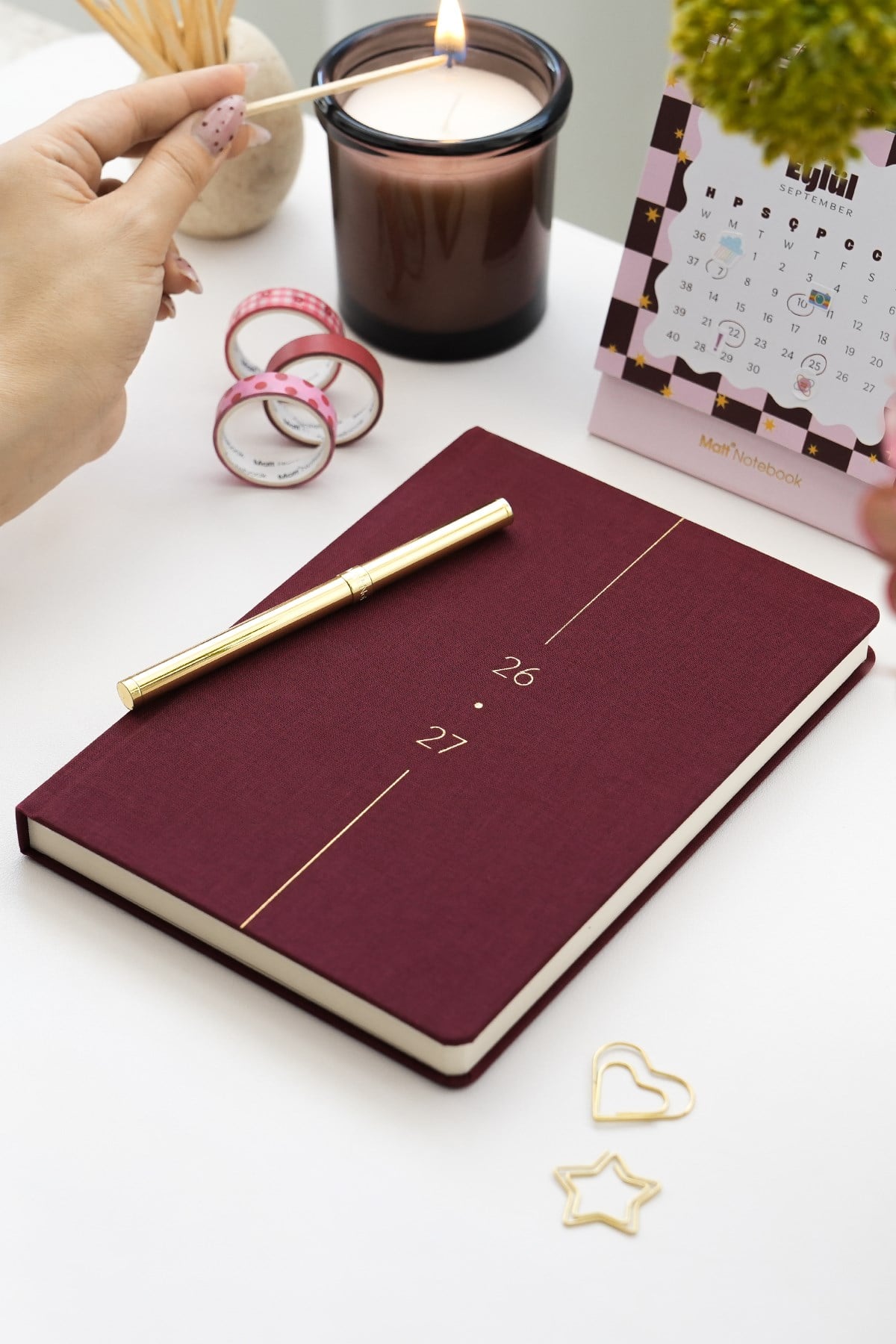 Matt Notebook 2026-2027 A5 Keten Akademik Ajanda 15x21 cm - 17 Aylık Bordo
