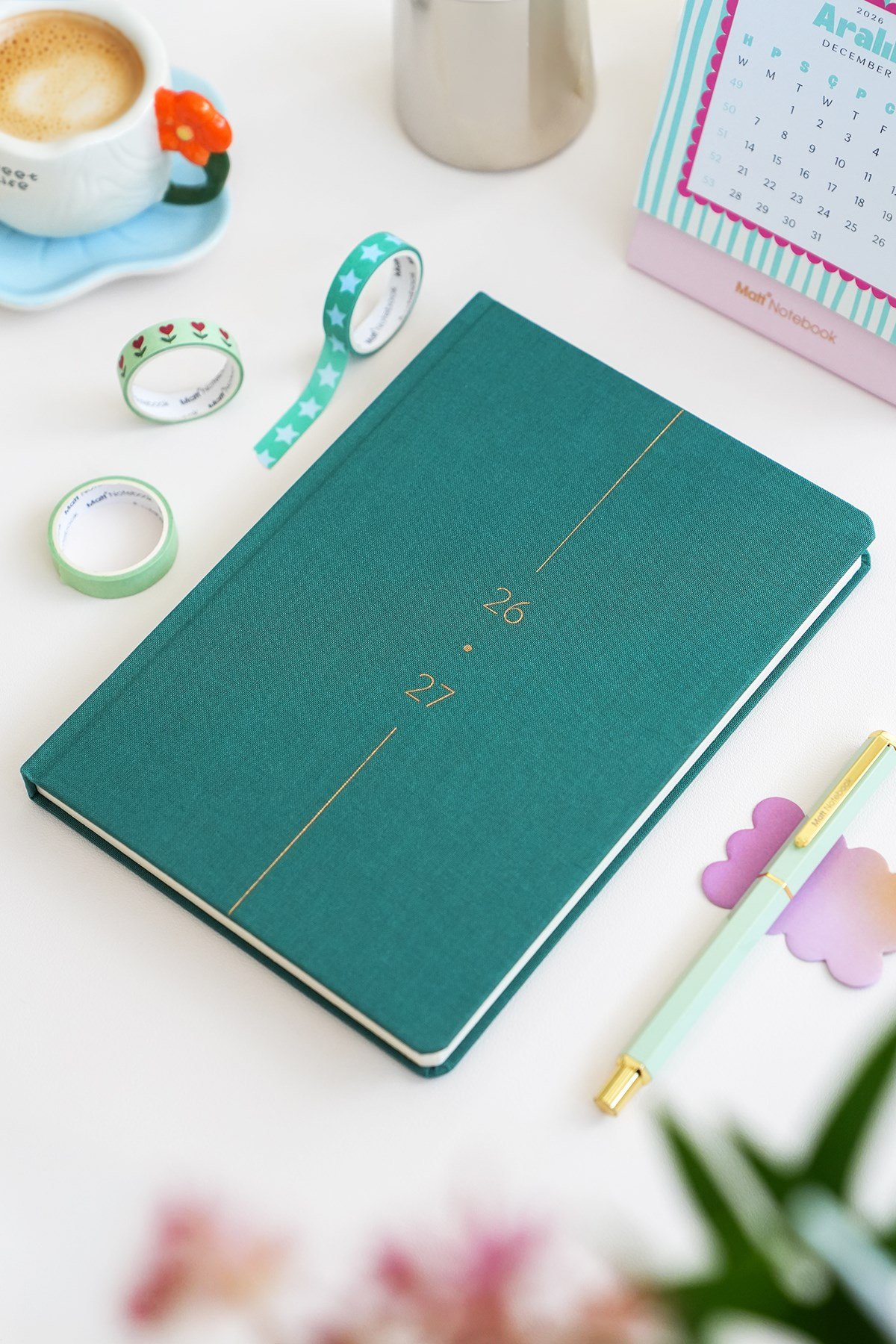 Matt Notebook 2026-2027 A5 Keten Akademik Ajanda 15x21 cm - 17 Aylık  Koyu Yeşil