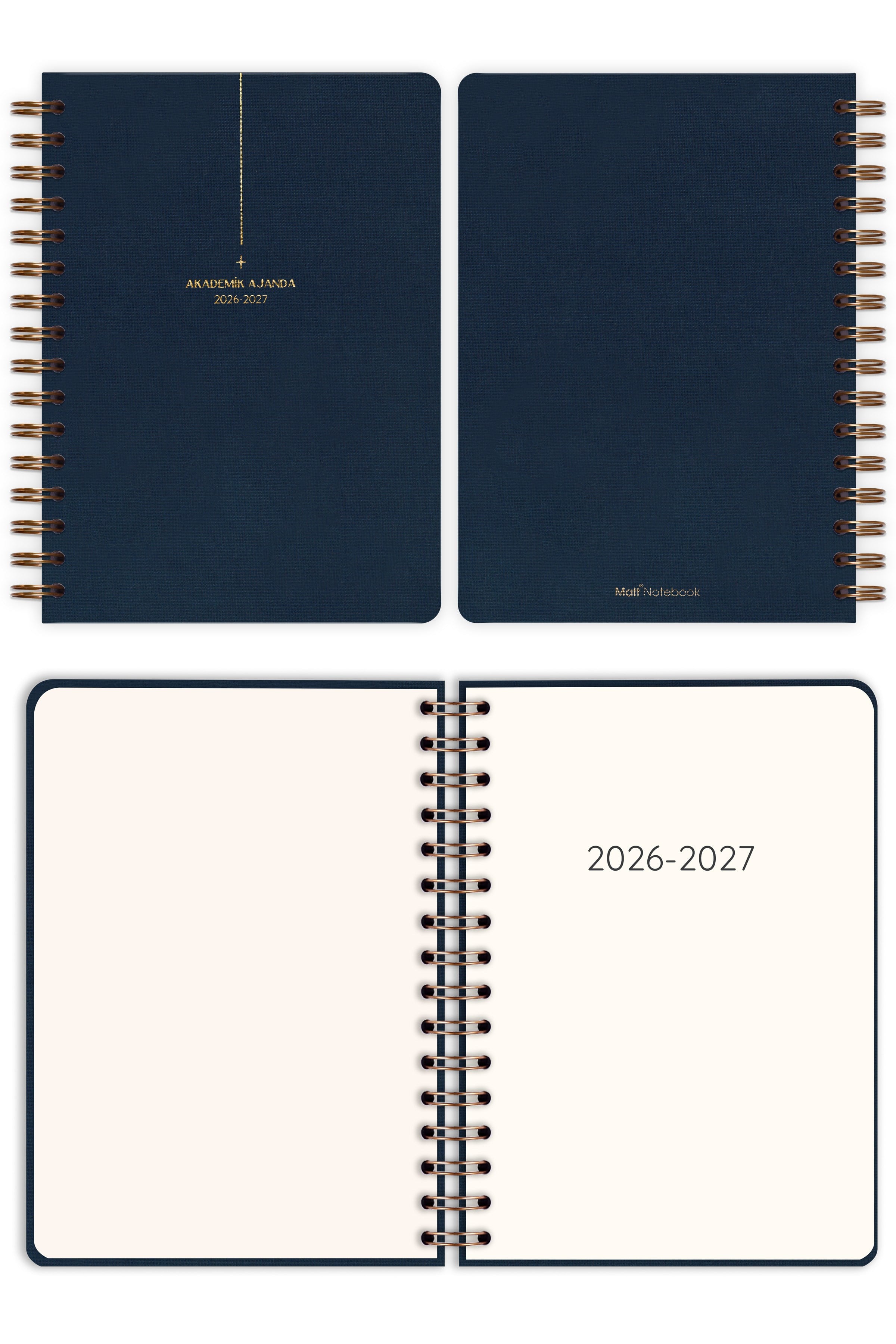 Matt Notebook 2026-2027 A5 Keten Akademik Ajanda Spiralli 15x21 cm - 17 Aylık Lacivert