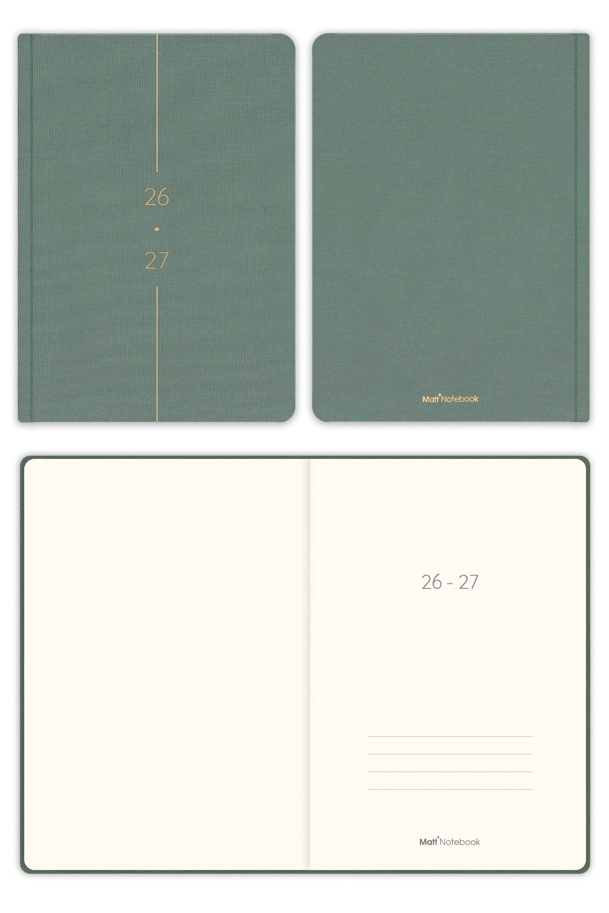 Matt Notebook 2026-2027 A5 Keten Akademik Ajanda 15x21 cm - 17 Aylık Yeşil