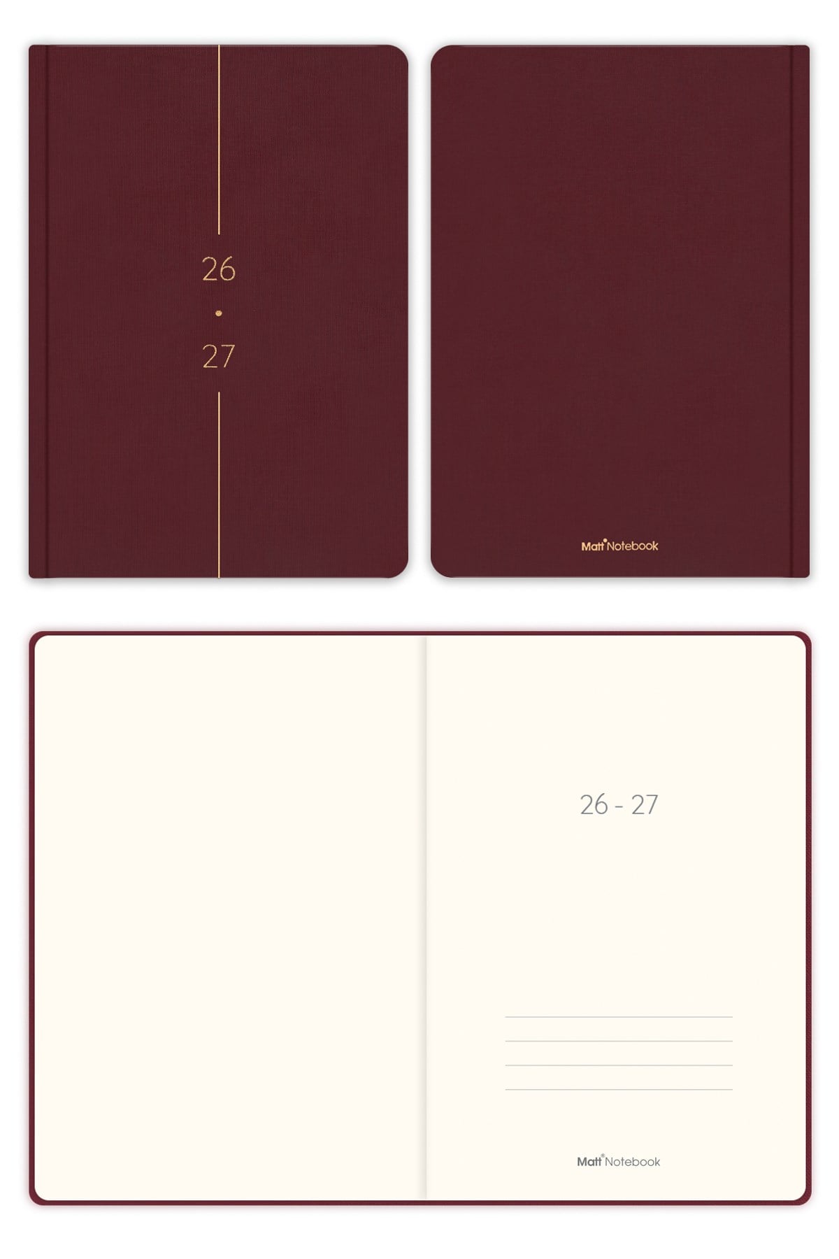 Matt Notebook 2026-2027 A5 Keten Akademik Ajanda 15x21 cm - 17 Aylık Bordo