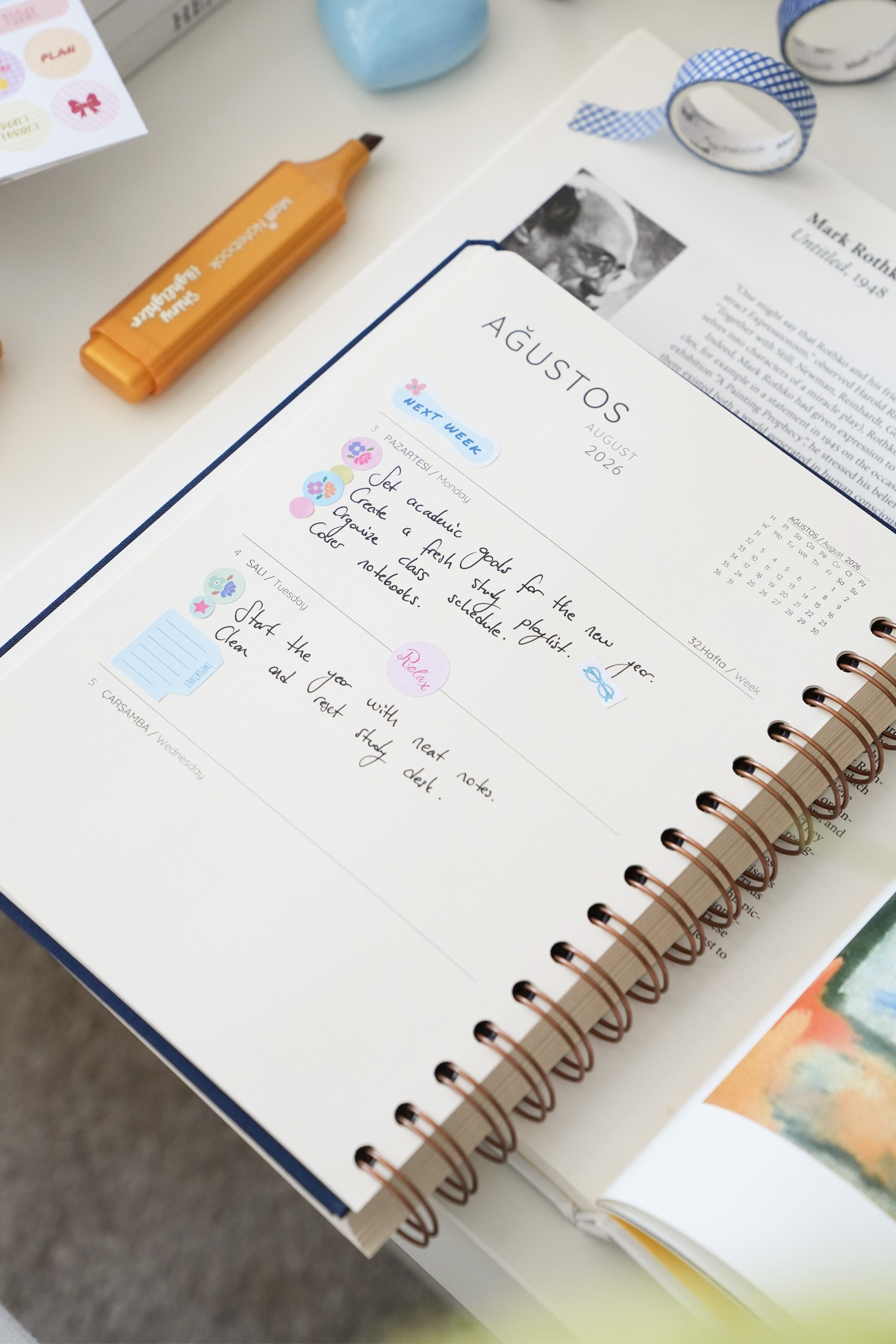 Matt Notebook 2026-2027 A5 Keten Akademik Ajanda Spiralli 15x21 cm - 17 Aylık Lacivert