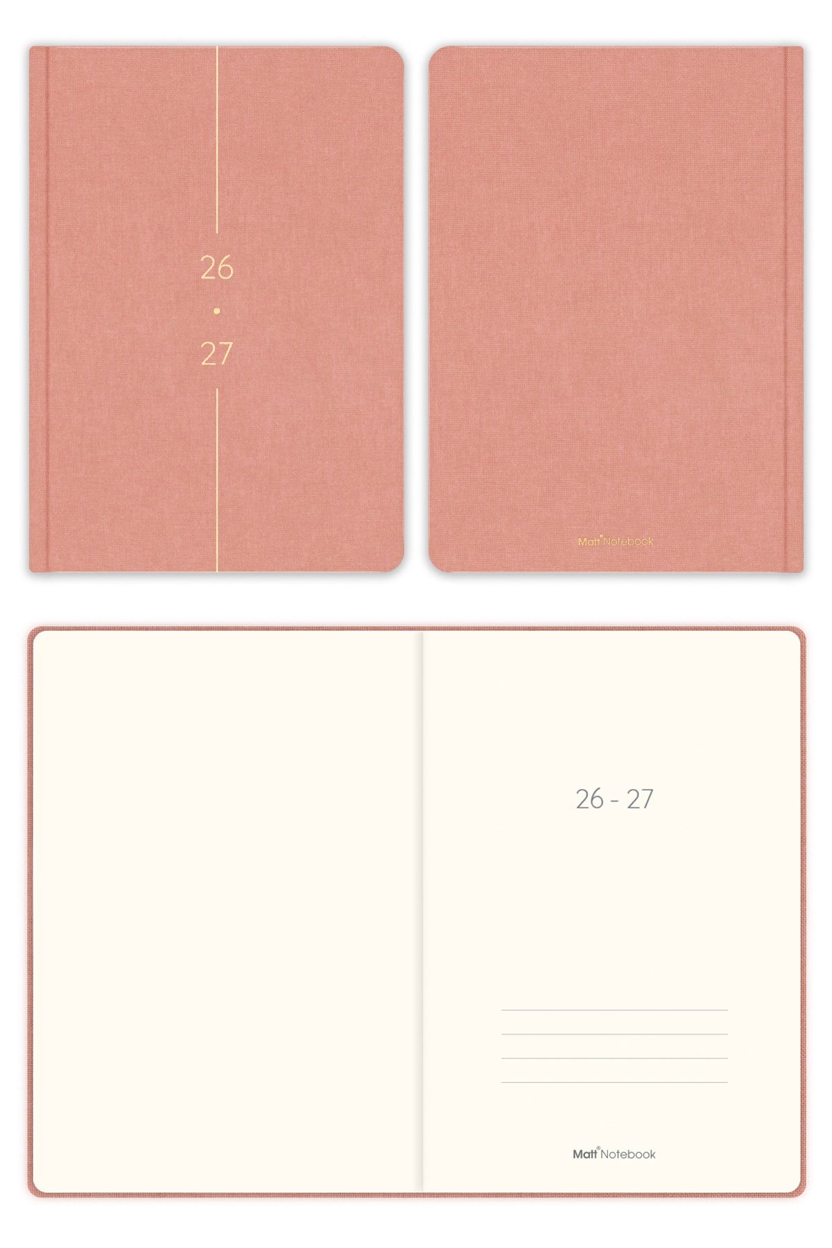 Matt Notebook 2026-2027 A5 Keten Akademik Ajanda 15x21 cm - 17 Aylık Pembe