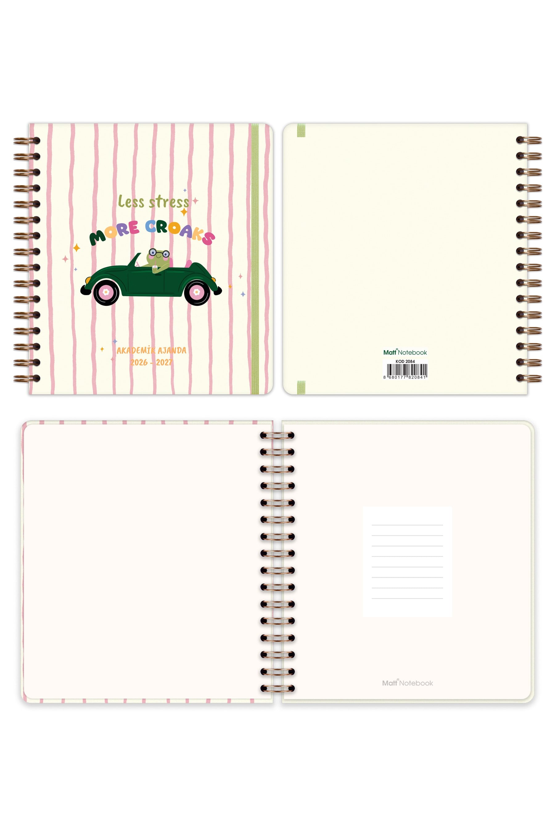 Matt Notebook 2026-2027 Akademik Kare Ajanda Spiralli - 17 Aylık