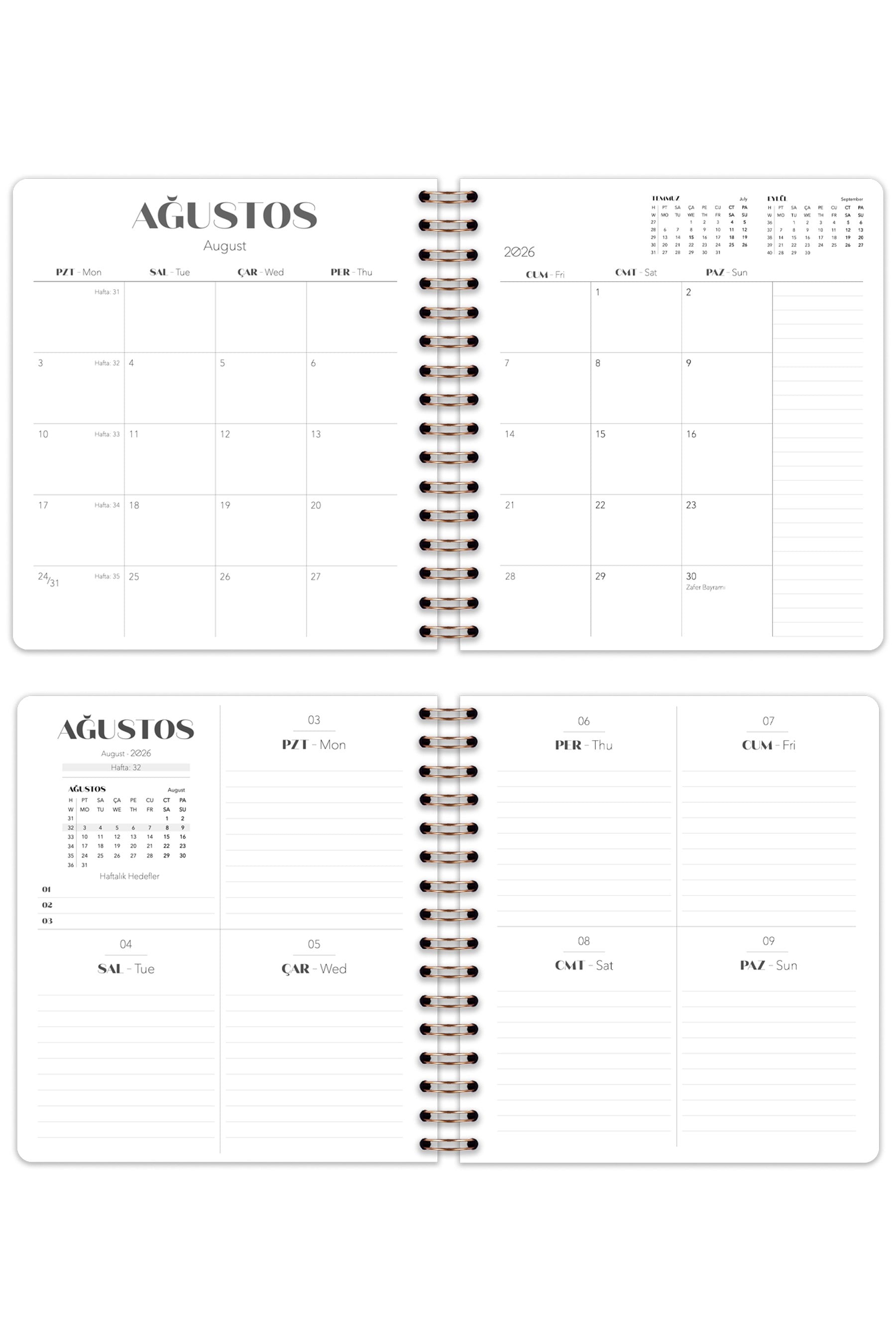 Matt Notebook 2026-2027 Akademik Kare Ajanda Spiralli - 17 Aylık