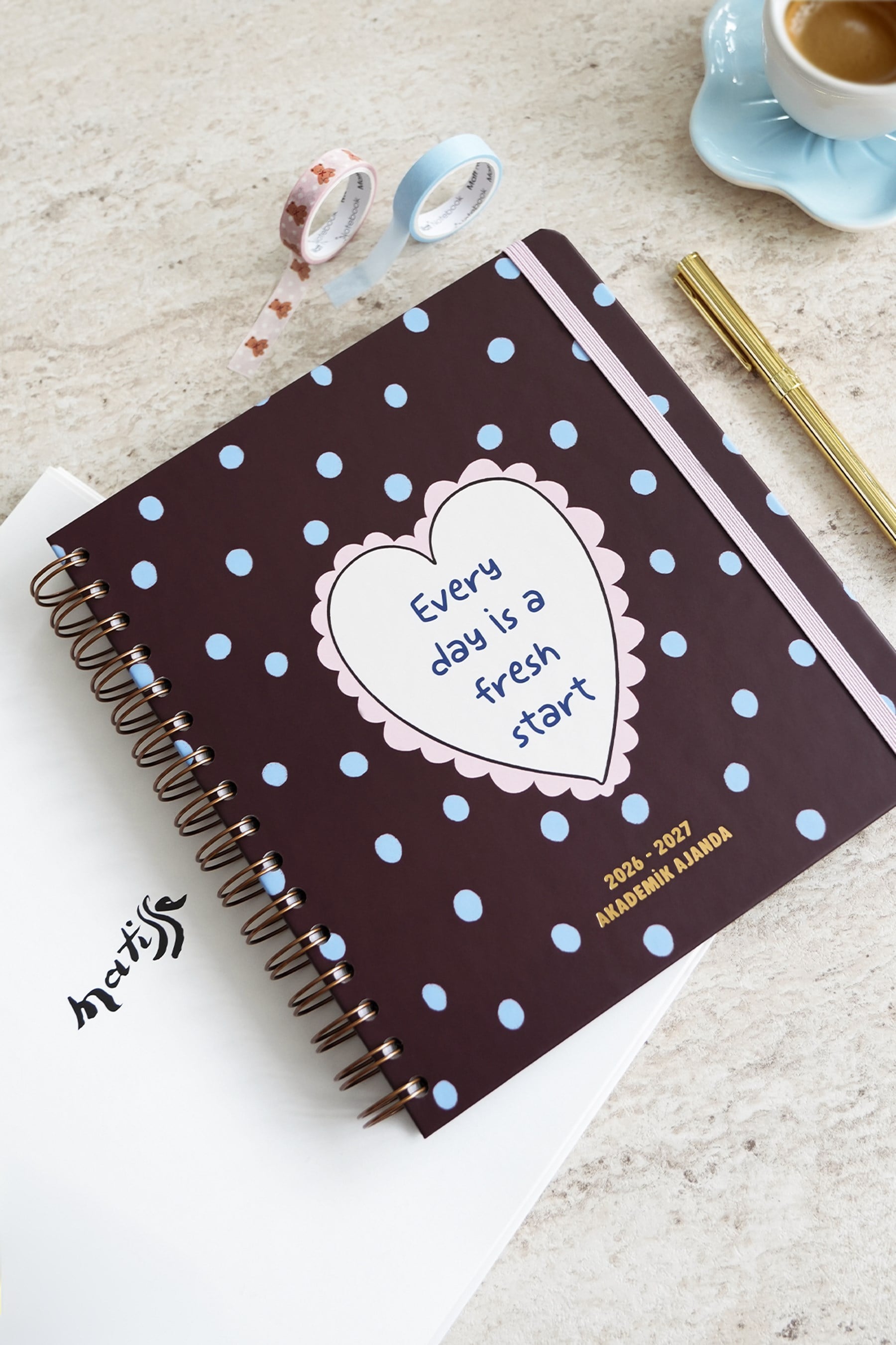 Matt Notebook 2026-2027 Akademik Kare Ajanda Spiralli - 17 Aylık Kalp