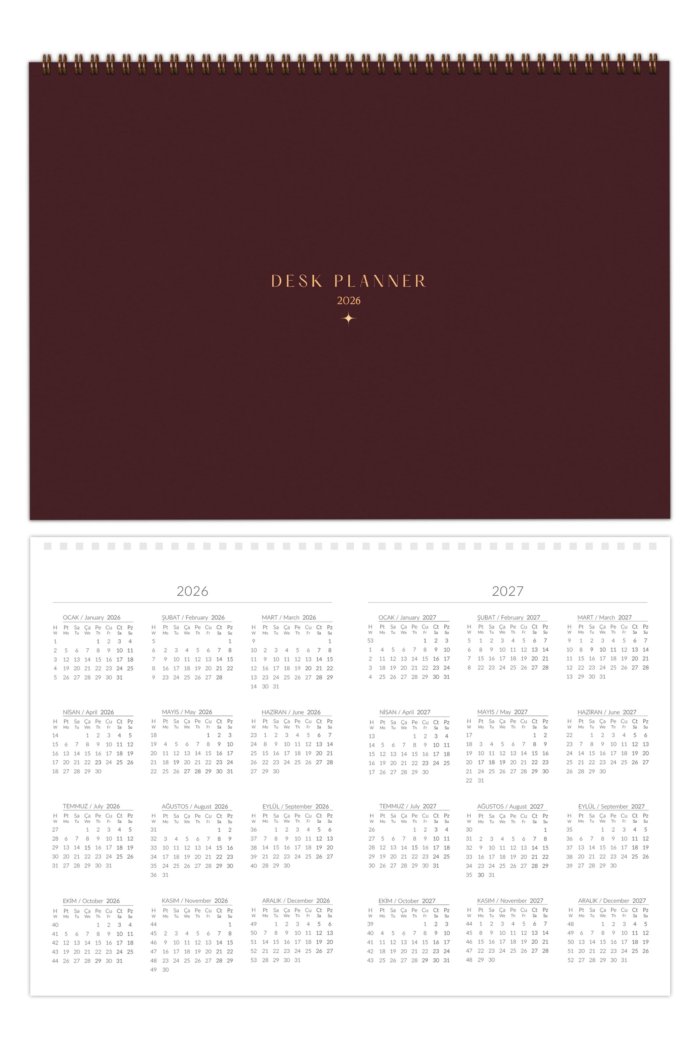 Matt Notebook 2026 Masaüstü Planlayıcı Takvim 25x35 cm - Bordo