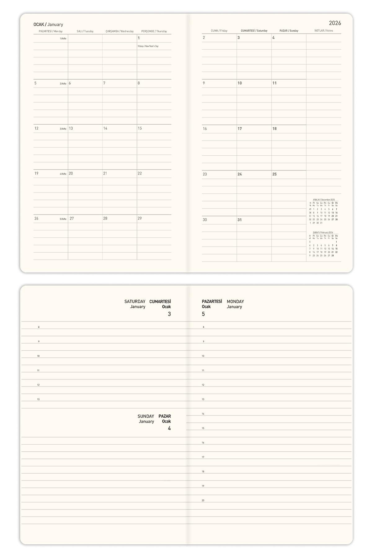 Matt Notebook 2026 Yılı 13x21 cm Günlük Ajanda Taba