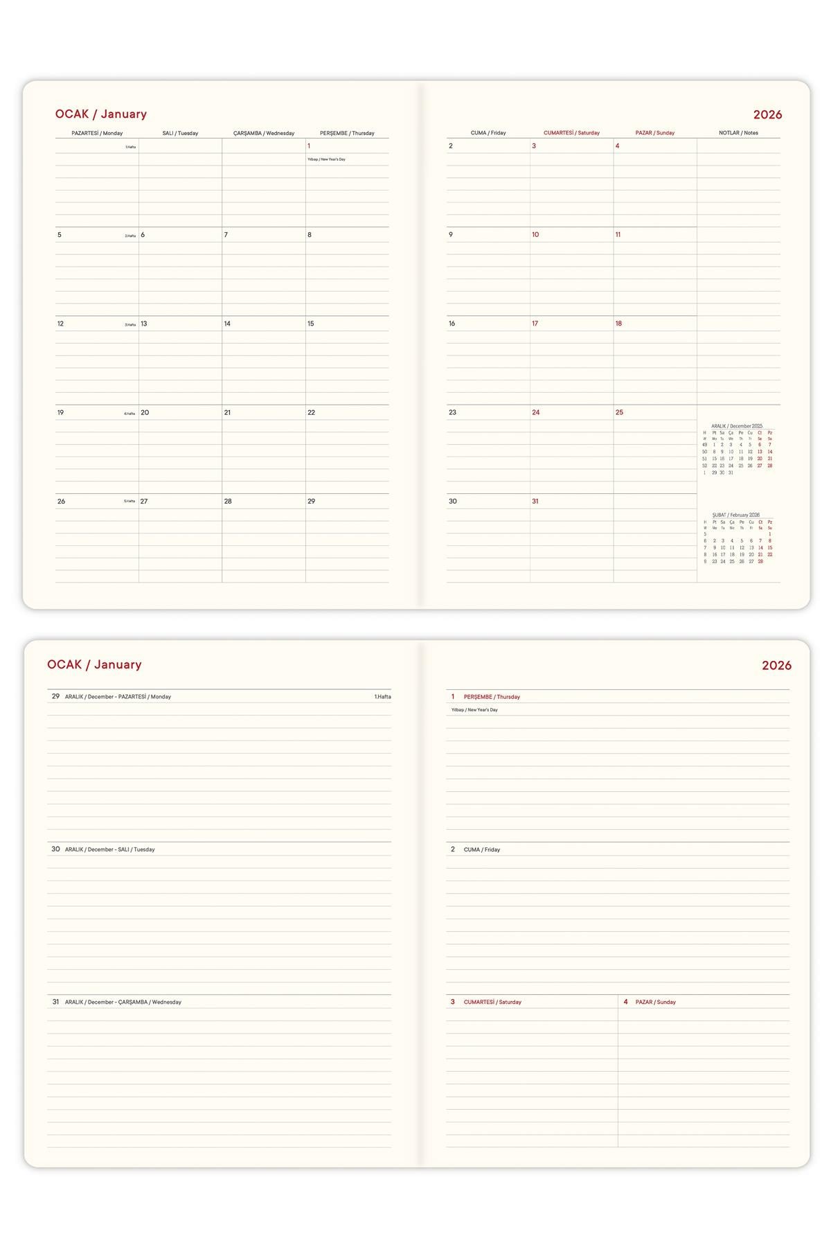 Matt Notebook 2026 Yılı 20x27 cm Keten Haftalık Planlayıcı Ajanda Koyu Yeşil