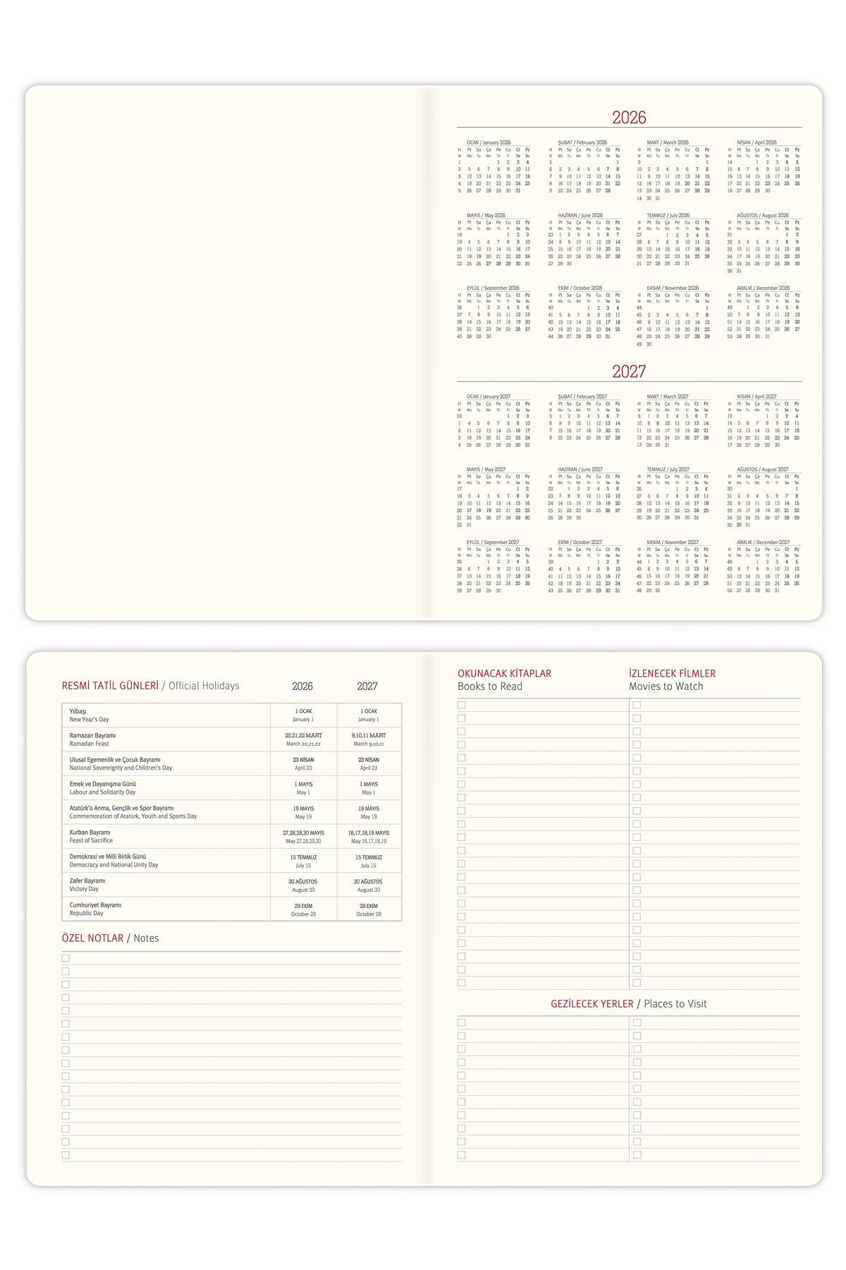 Matt Notebook 2026 Yılı 20x27 cm Keten Haftalık Planlayıcı Ajanda Koyu Yeşil
