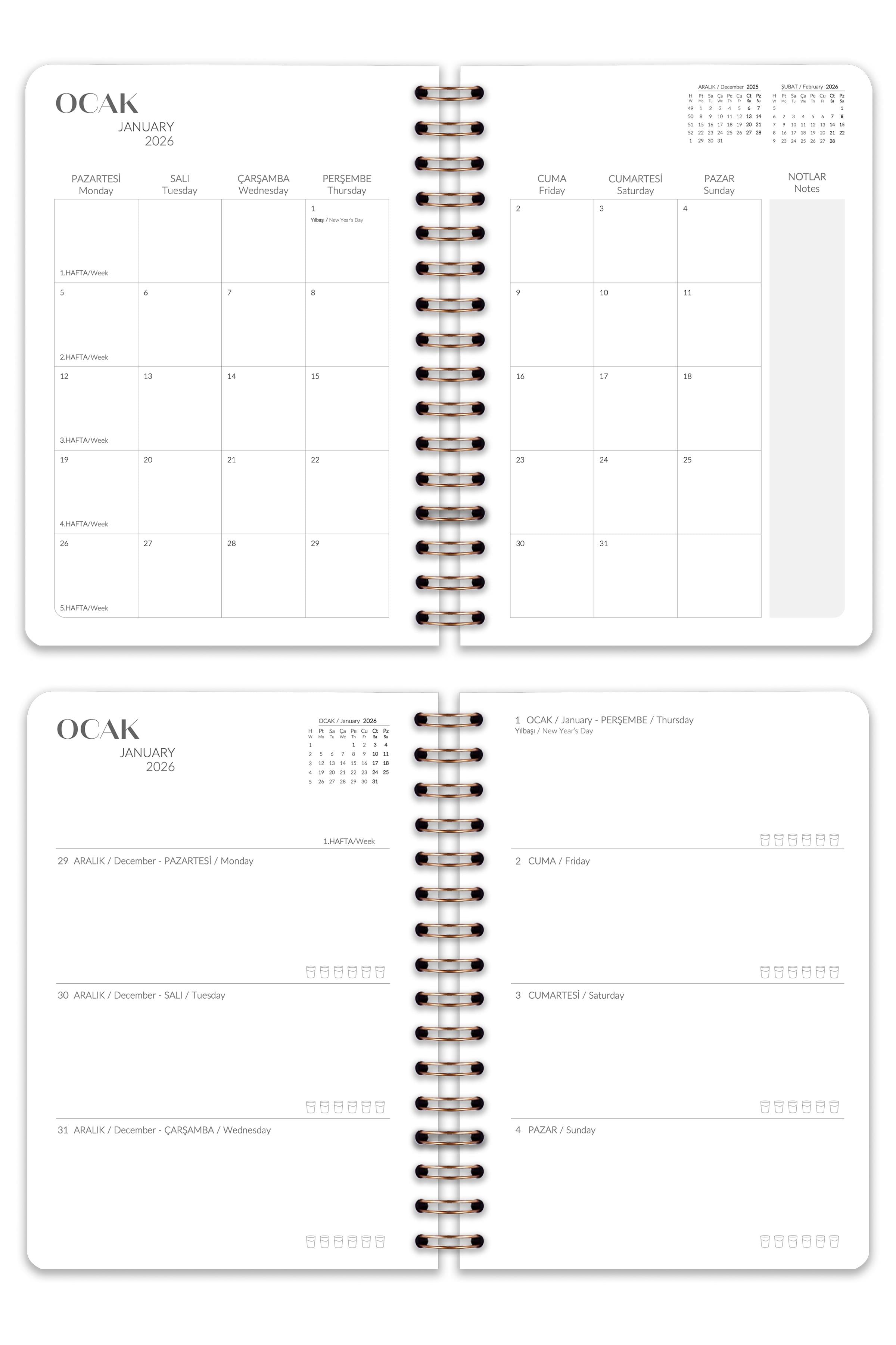 Matt Notebook 2026 Yılı A5 Ajanda Spiralli 15x21 cm - 12 Aylık