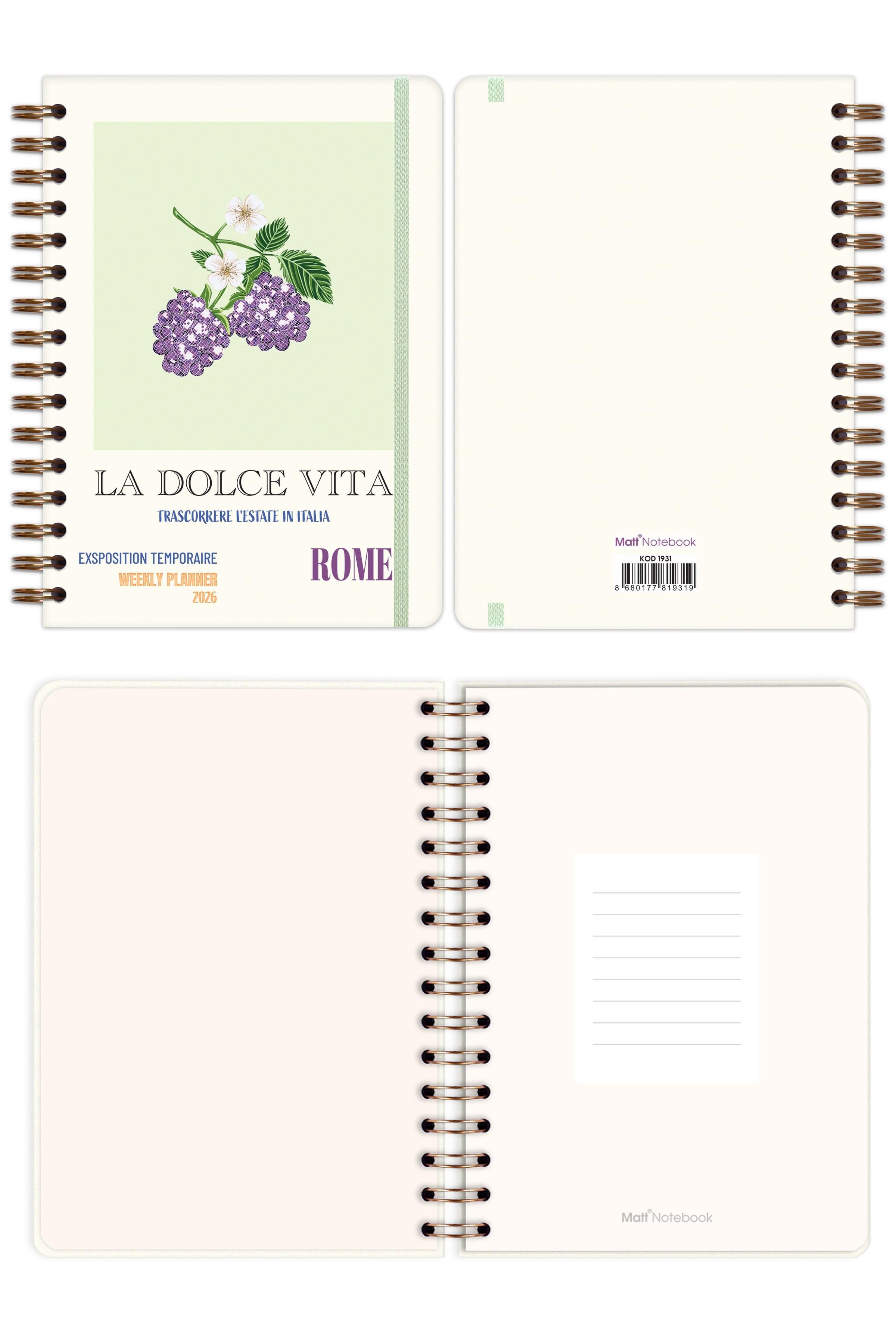 Matt Notebook 2026 Yılı A5 Ajanda Spiralli 15x21 cm - 12 Aylık Böğürtlen