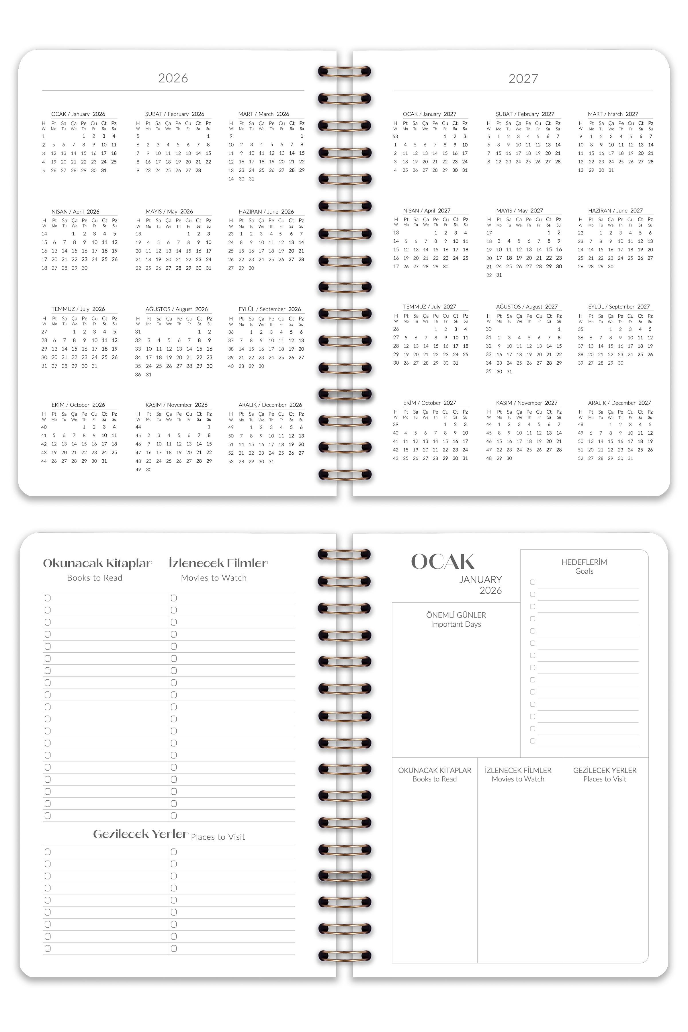 Matt Notebook 2026 Yılı A5 Ajanda Spiralli 15x21 cm - 12 Aylık Böğürtlen