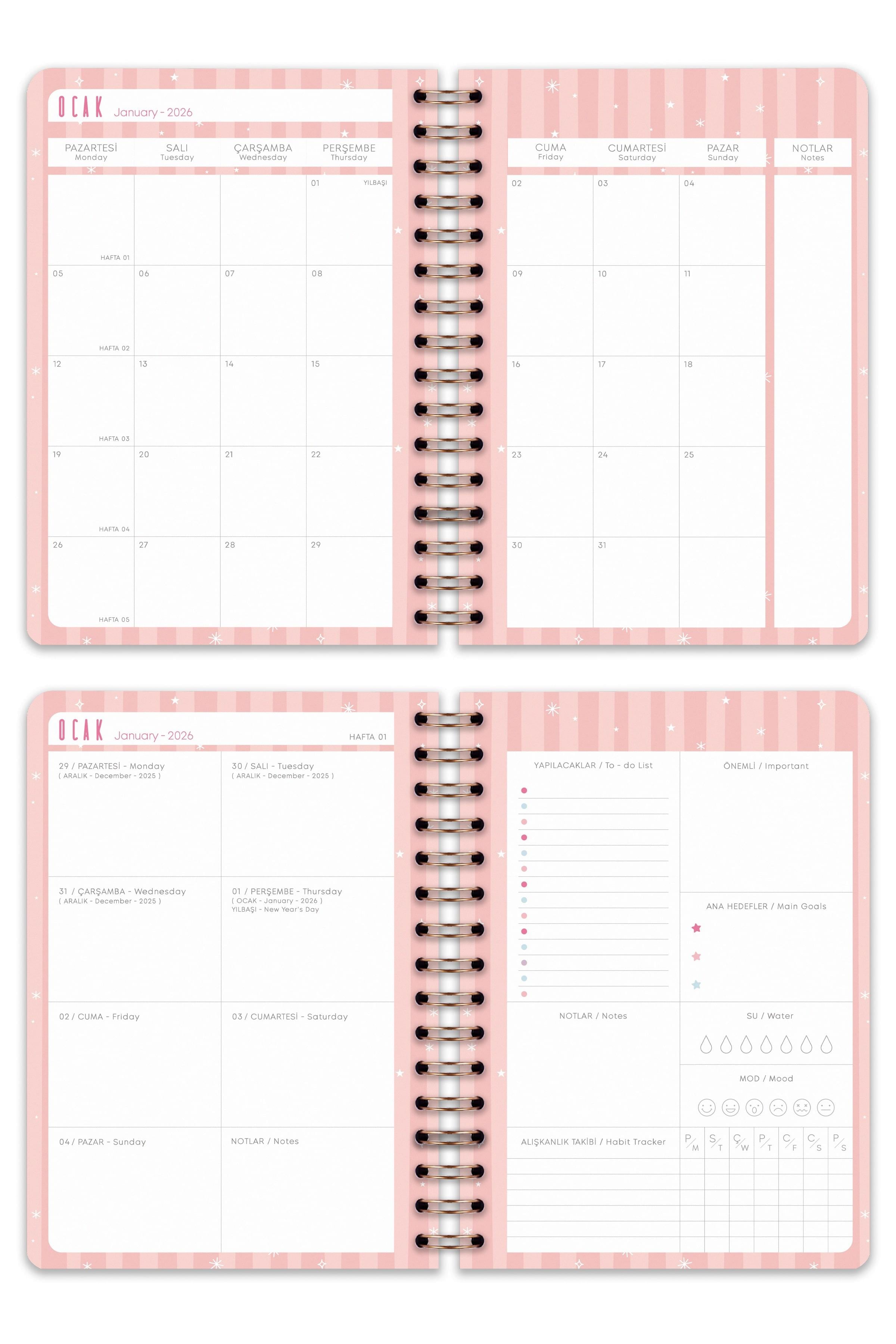 Matt Notebook 2026 Yılı A5 Haftalık Ajanda Spiralli 15x21 cm - 12 Aylık - Motivasyon Sayfalı Manzara