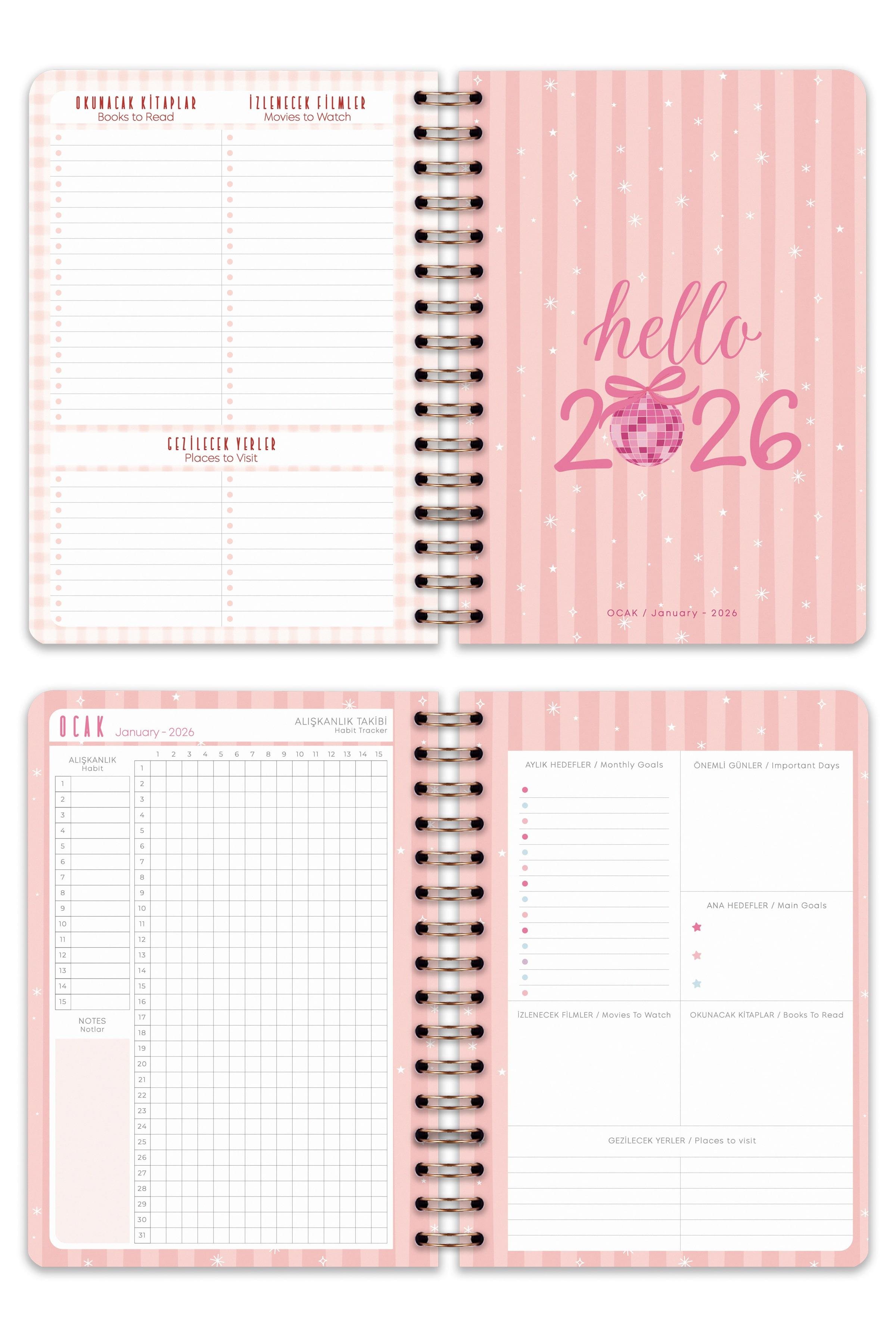 Matt Notebook 2026 Yılı A5 Haftalık Ajanda Spiralli 15x21 cm - 12 Aylık - Motivasyon Sayfalı Çiçekler
