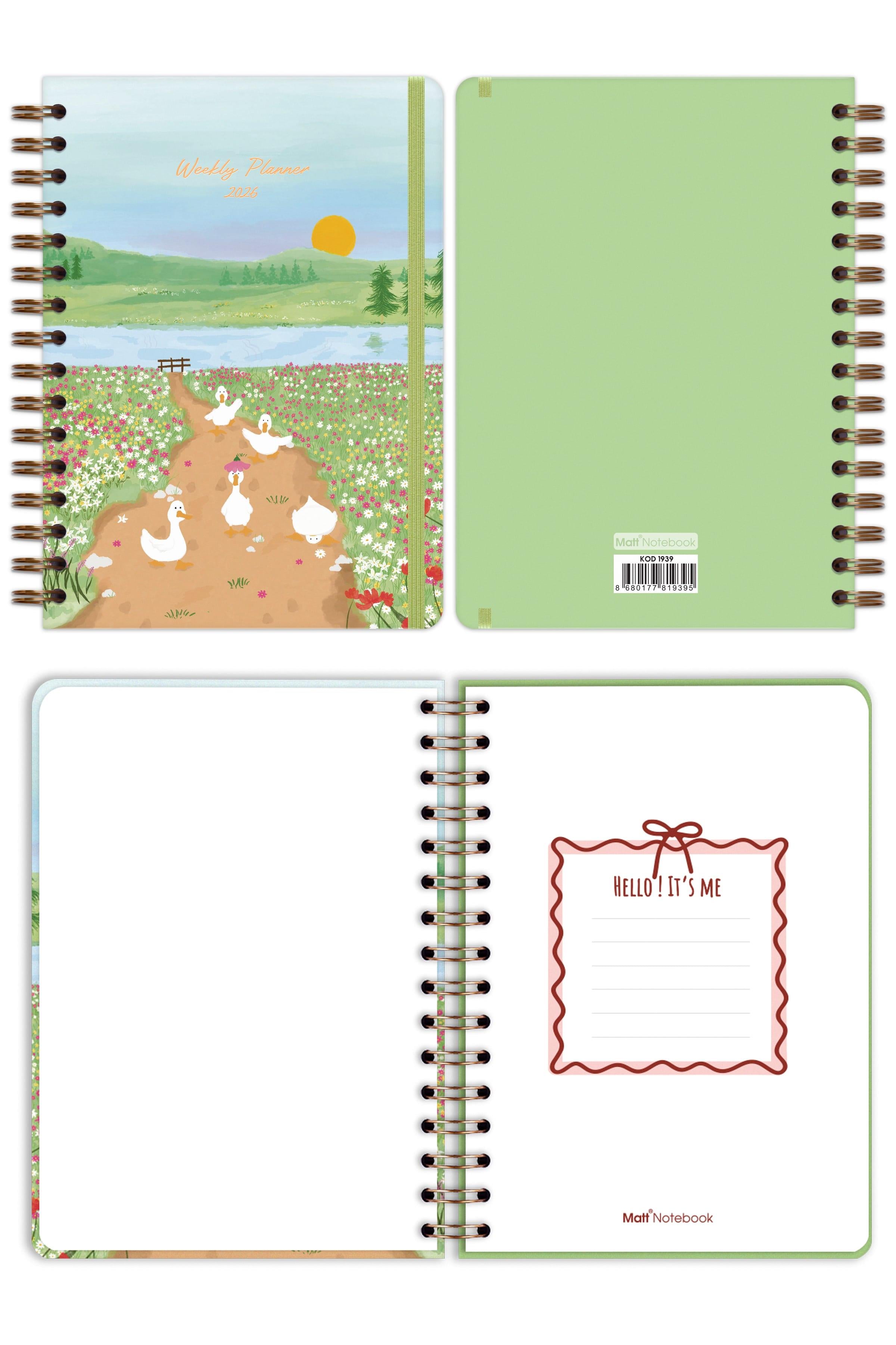 Matt Notebook 2026 Yılı A5 Haftalık Ajanda Spiralli 15x21 cm - 12 Aylık - Motivasyon Sayfalı Manzara