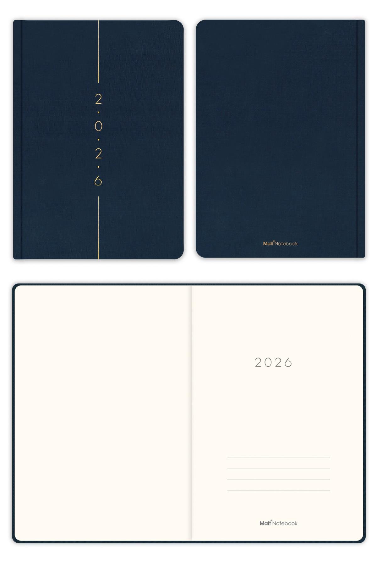 Matt Notebook 2026 Yılı A5 Keten Haftalık Ajanda 15x21 cm - 12 Aylık Lacivert