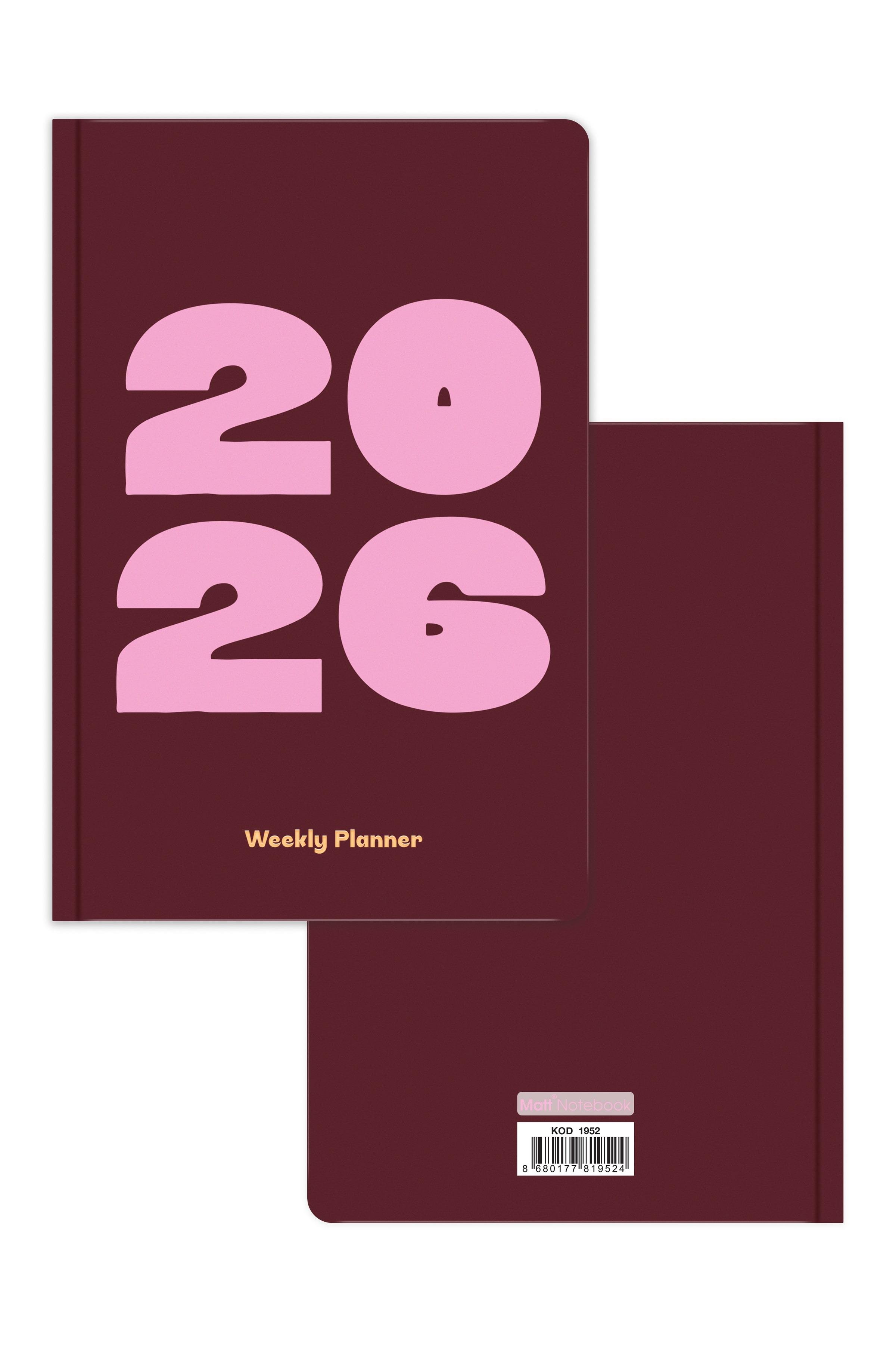Matt Notebook 2026 Yılı B5 Haftalık Ajanda 17x24 cm - 12 Aylık Bordo