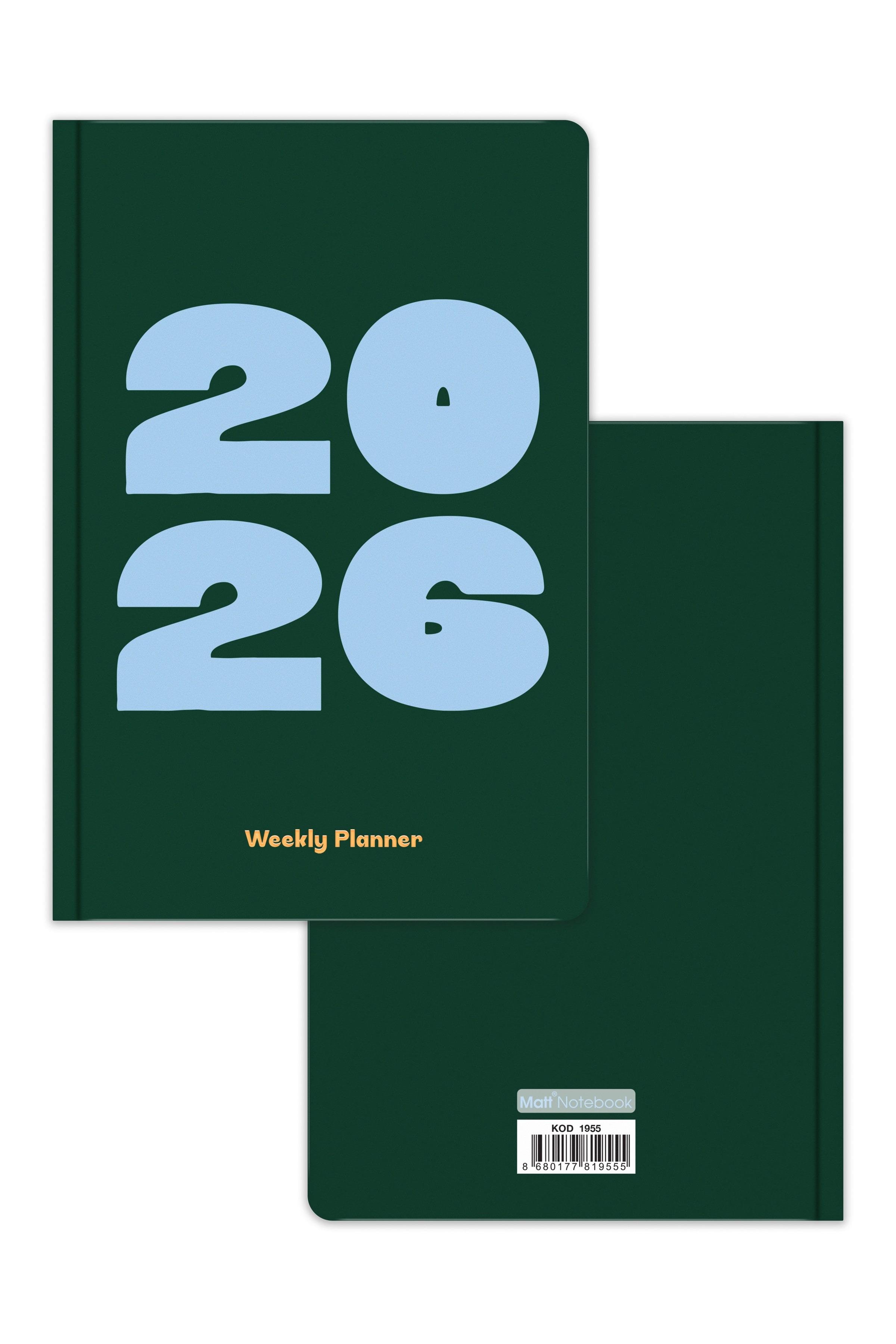 Matt Notebook 2026 Yılı B5 Haftalık Ajanda 17x24 cm - 12 Aylık Koyu Yeşil