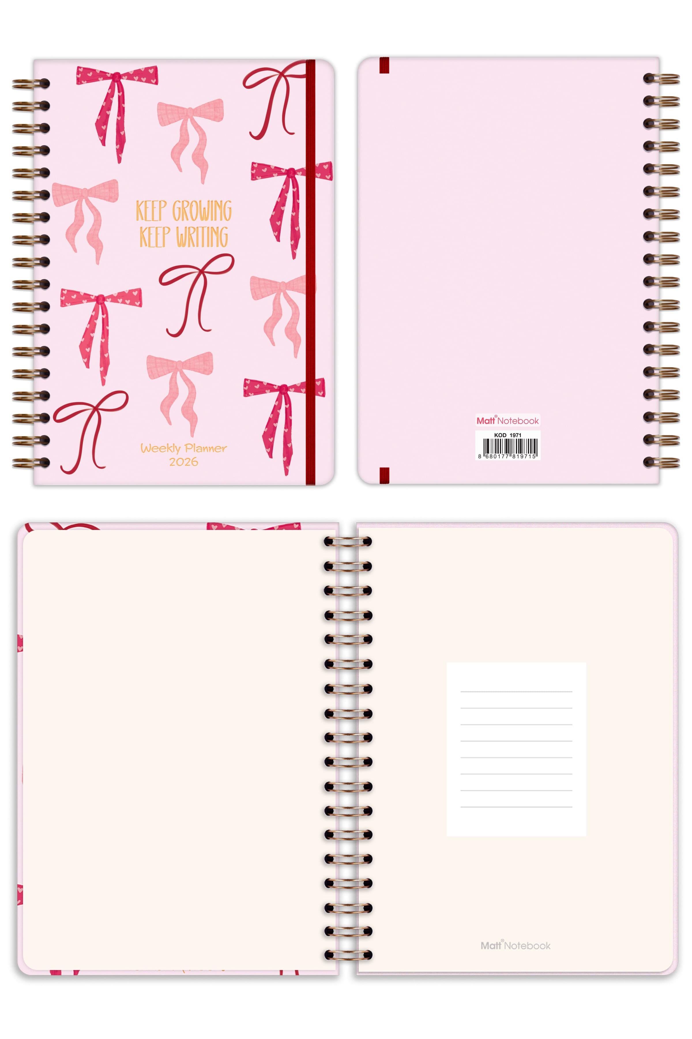 Matt Notebook 2026 Yılı B5 Haftalık Ajanda Spiralli 17x24 cm - 12 Aylık Fiyonklar