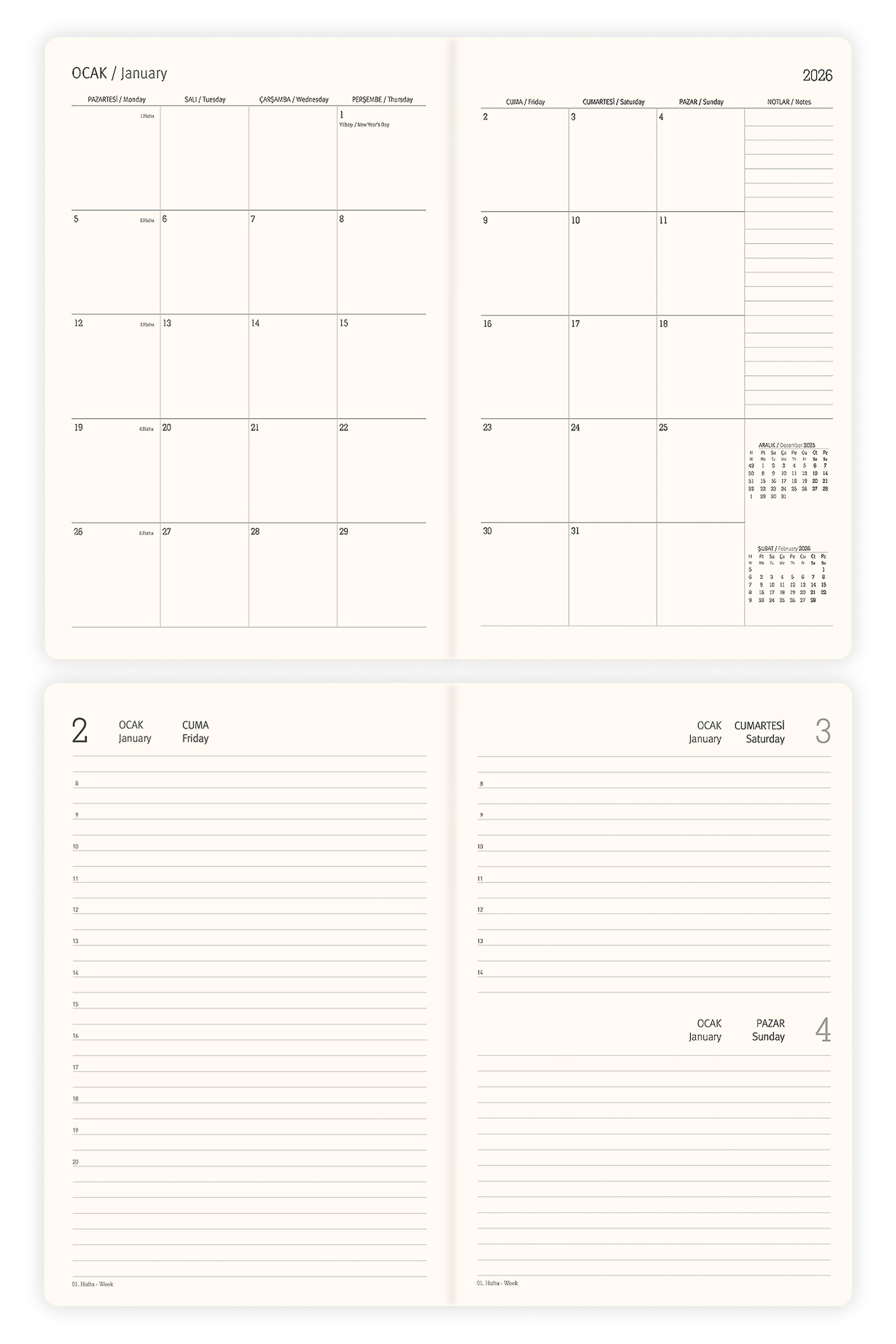 Matt Notebook 2026 Yılı Günlük Ajanda 16x24 cm - 12 Aylık Lacivert