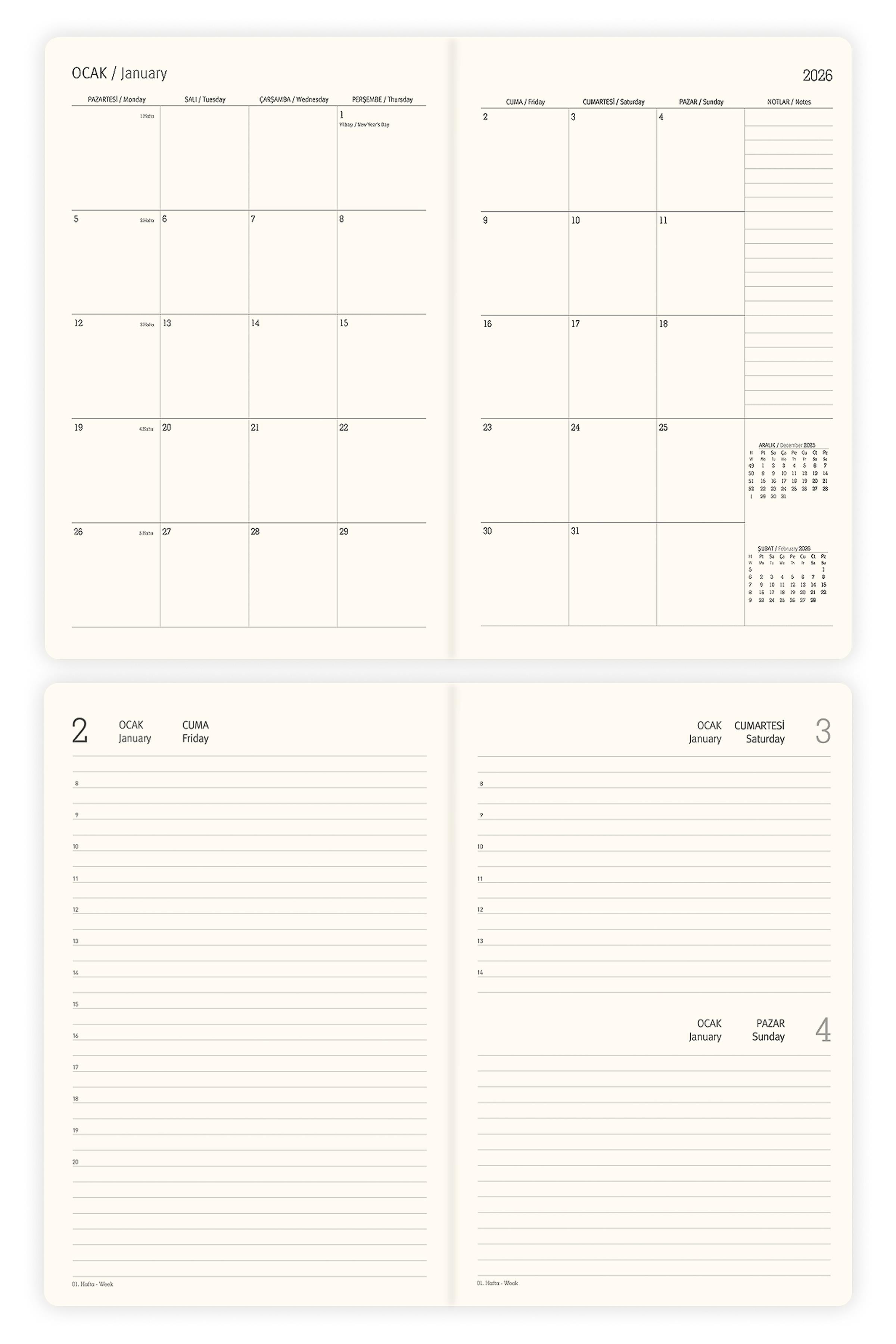 Matt Notebook 2026 Yılı Günlük Ajanda 16x24 cm - 12 Aylık Dama