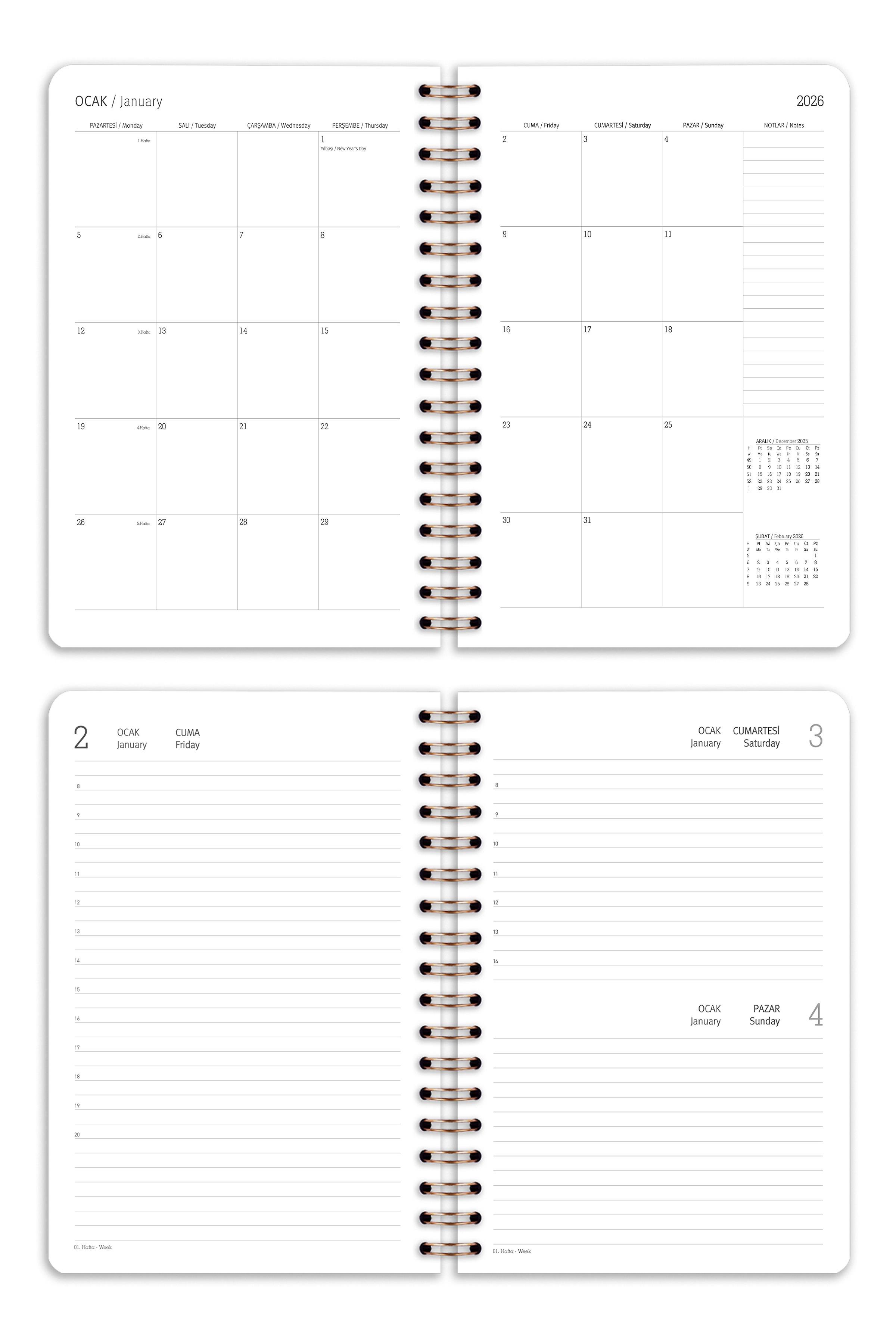 Matt Notebook 2026 Yılı Günlük Spiralli Ajanda 16x24 cm - 12 Aylık