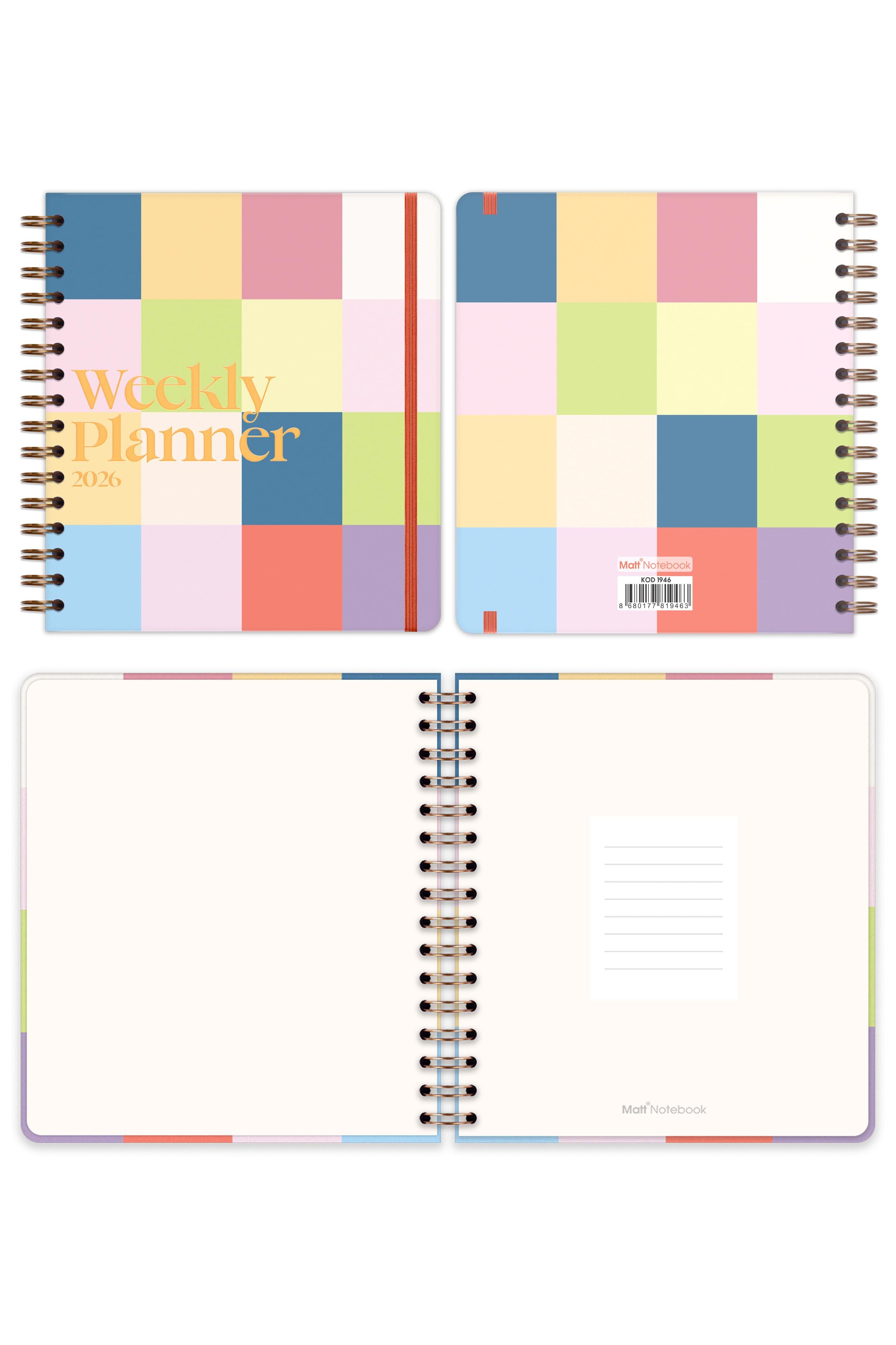 Matt Notebook 2026 Yılı Haftalık Kare Ajanda - 12 Aylık