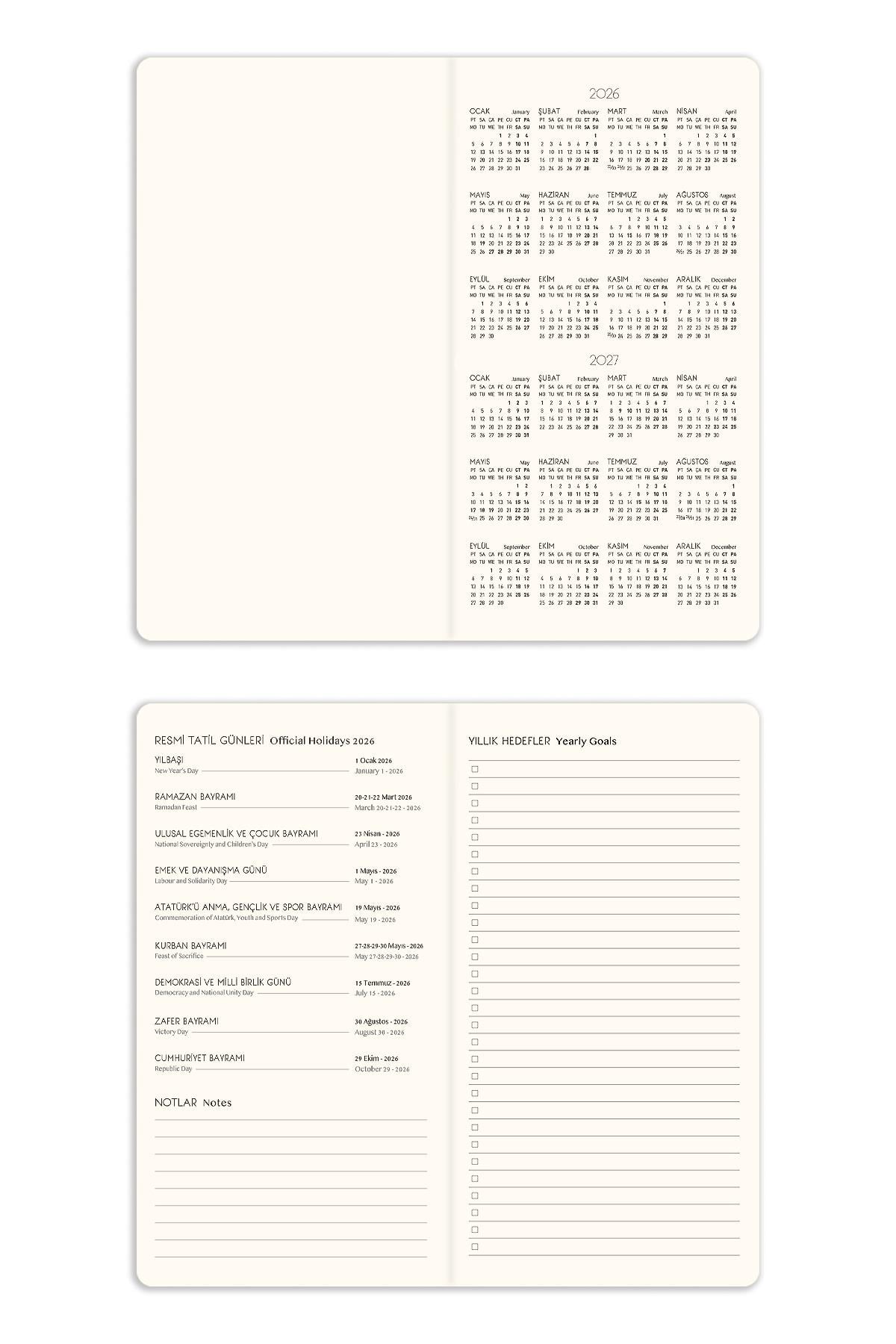 Matt Notebook 2026 Yılı Haftalık Keten Cep Ajandası 12 Aylık Pembe