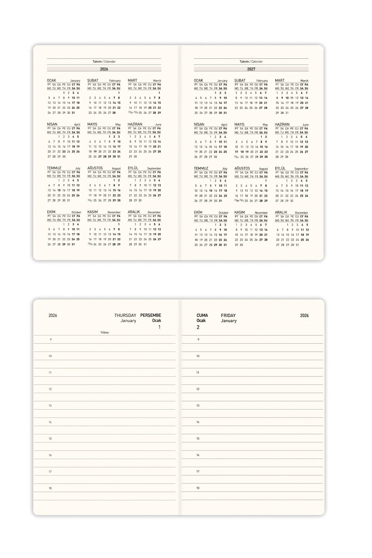 Matt Notebook 2026 Yılı Lastikli Günlük Cep Ajandası 12 Aylık Lila