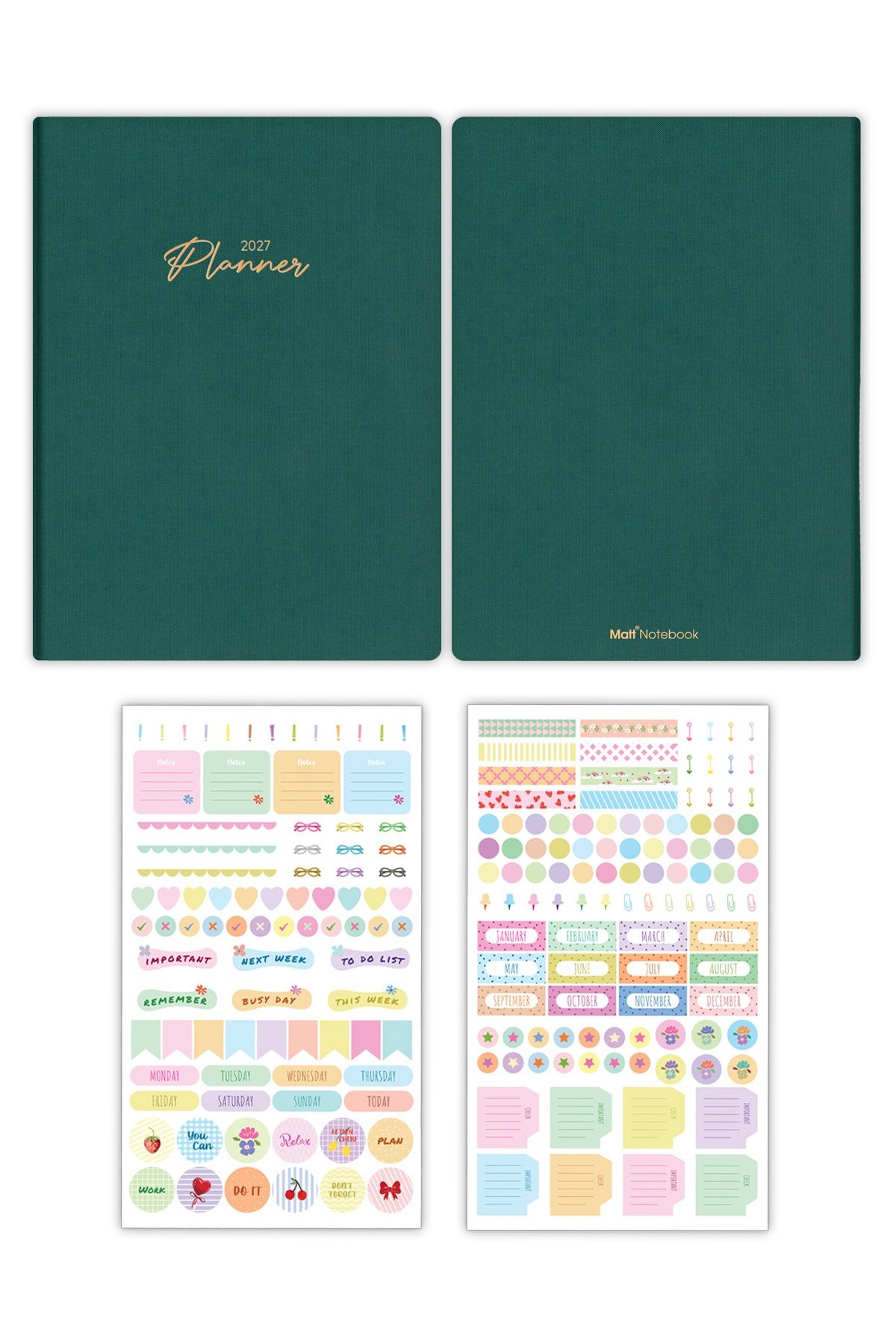 Matt Notebook 2027 Yılı 20x27 cm Keten Haftalık Planlayıcı Ajanda Koyu Yeşil