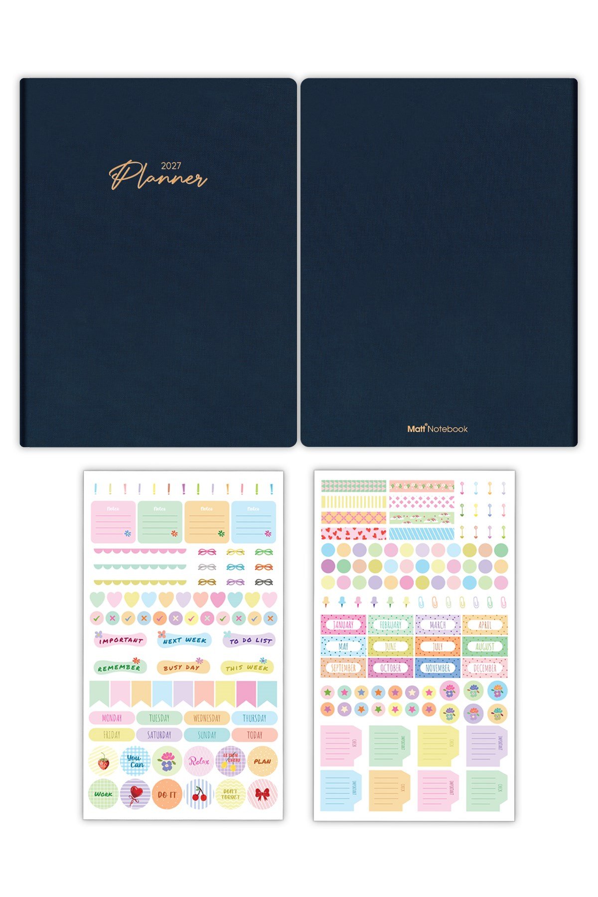 Matt Notebook 2027 Yılı 20x27 cm Keten Haftalık Planlayıcı Ajanda Lacivert
