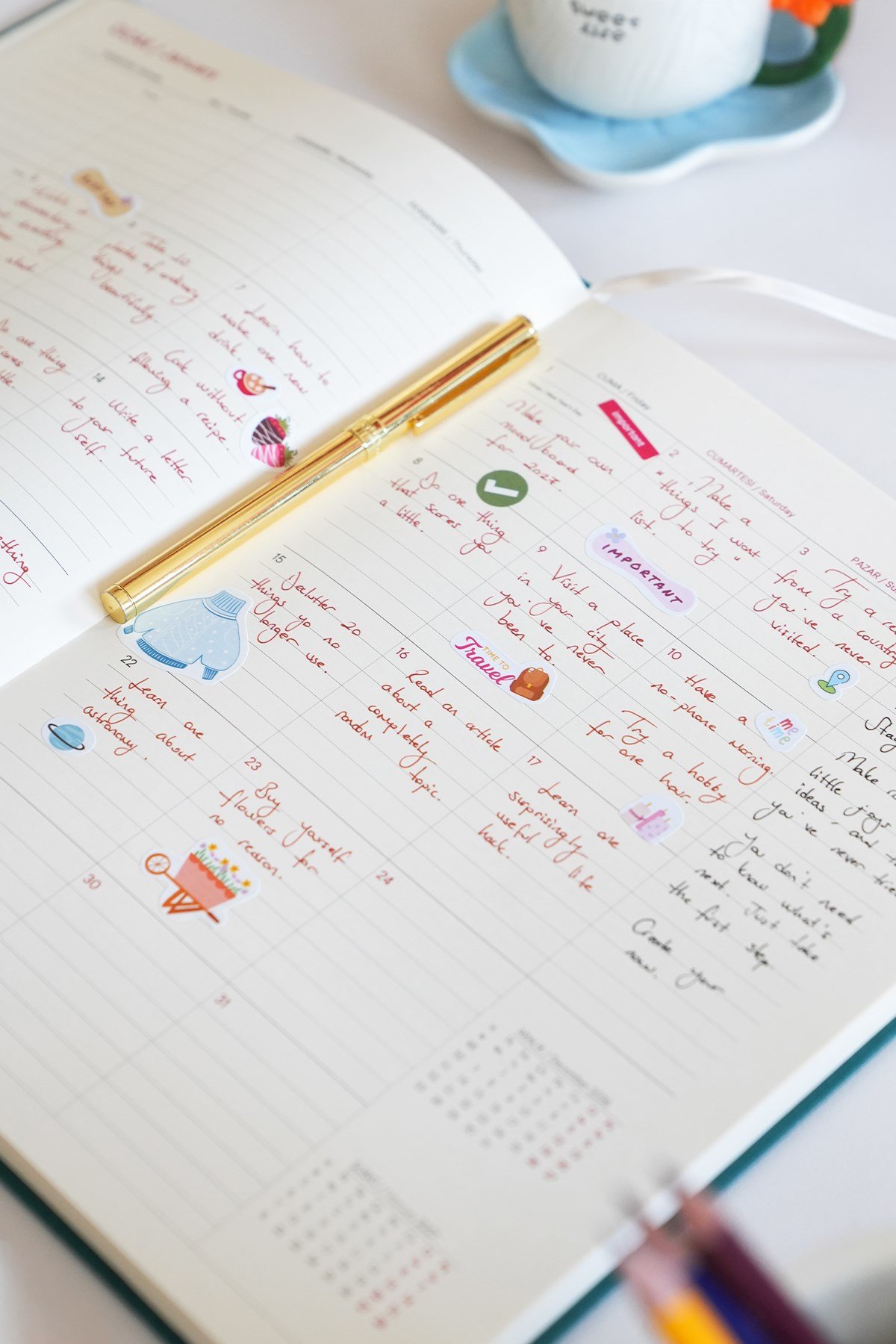 Matt Notebook 2027 Yılı 20x27 cm Keten Haftalık Planlayıcı Ajanda Koyu Yeşil