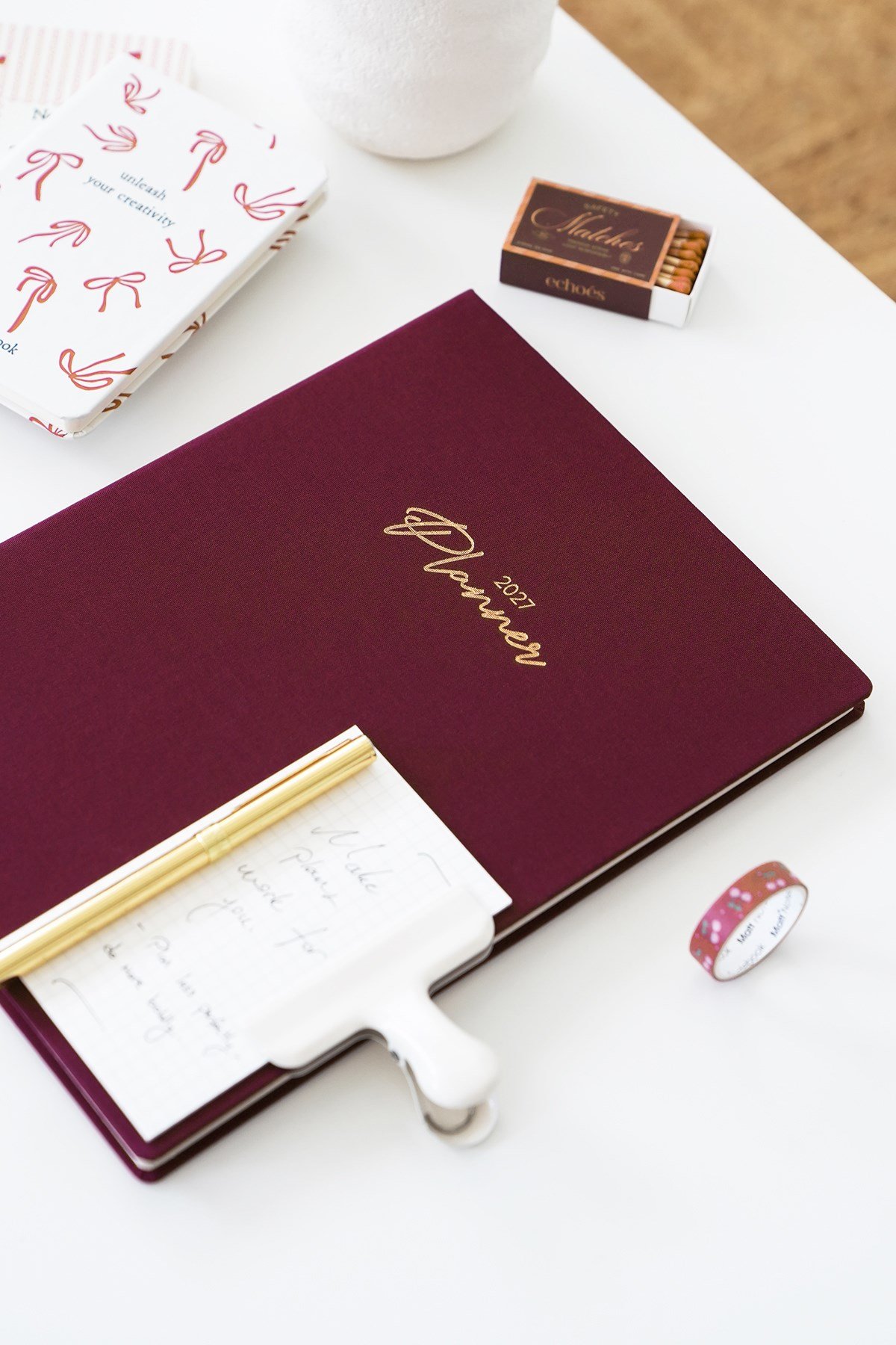 Matt Notebook 2027 Yılı 20x27 cm Keten Haftalık Planlayıcı Ajanda Bordo