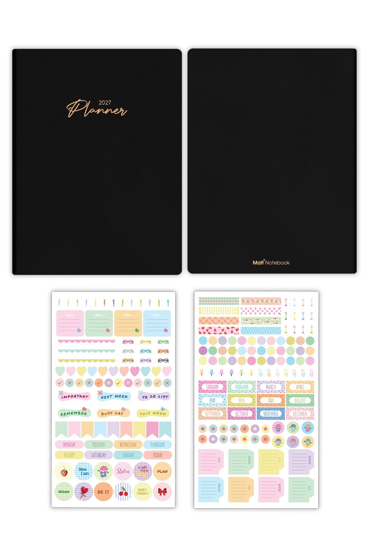 Matt Notebook 2027 Yılı 20x27 cm Keten Haftalık Planlayıcı Ajanda Siyah